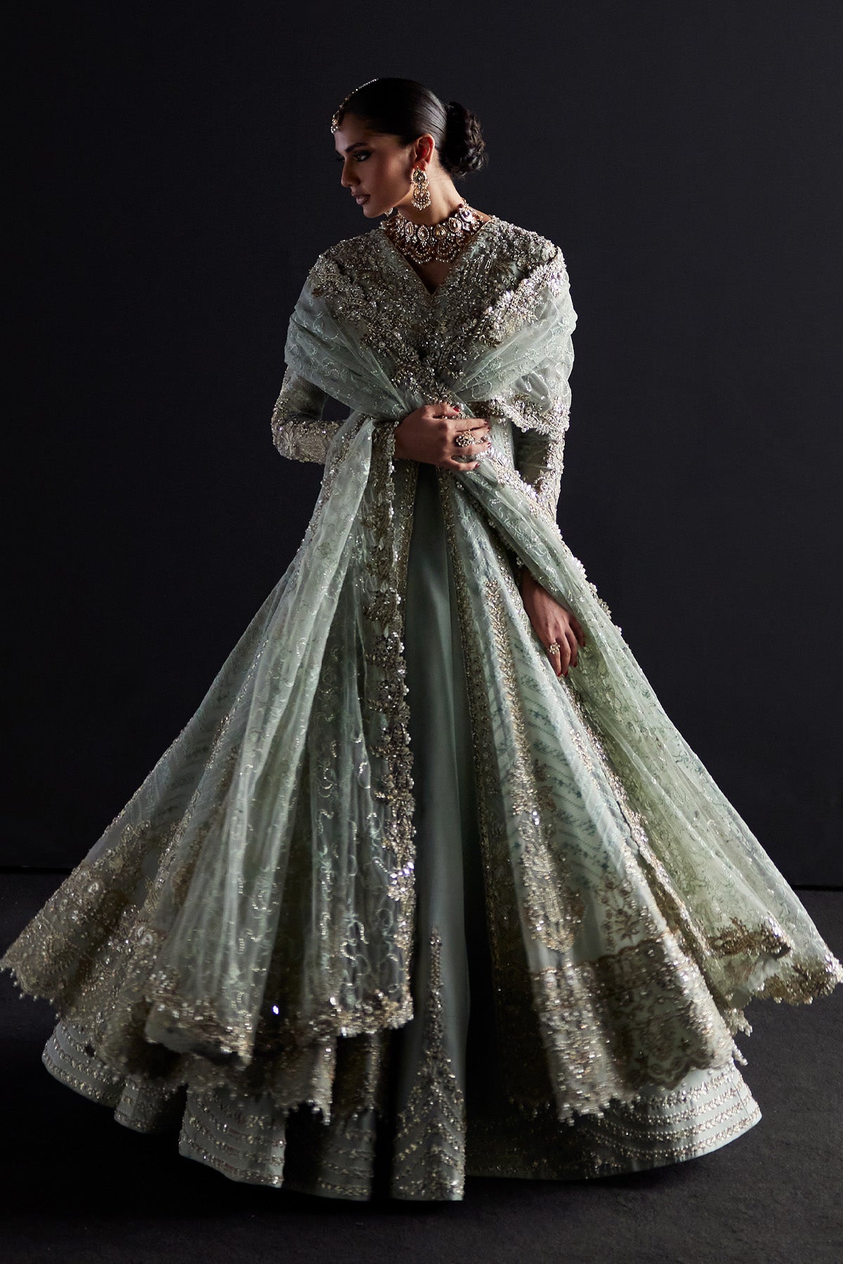 Saad Bin Shahzad Kyra – pastel blue zardozi bridal pishwas from Chandni Bridal'26 – view 6