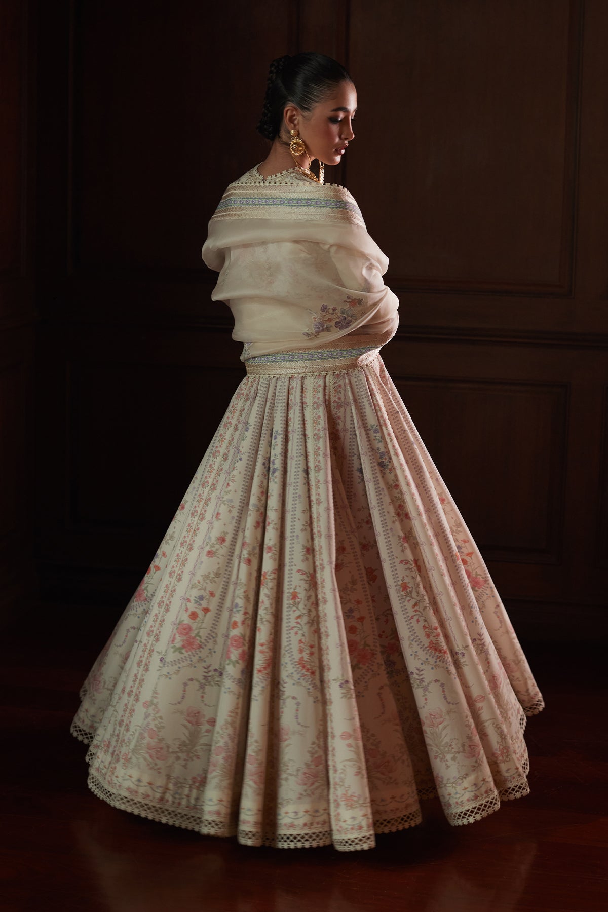 Saad Bin Shahzad Safira – ivory floral printed and embroidered lawn pishwas from Depalpur – view 3