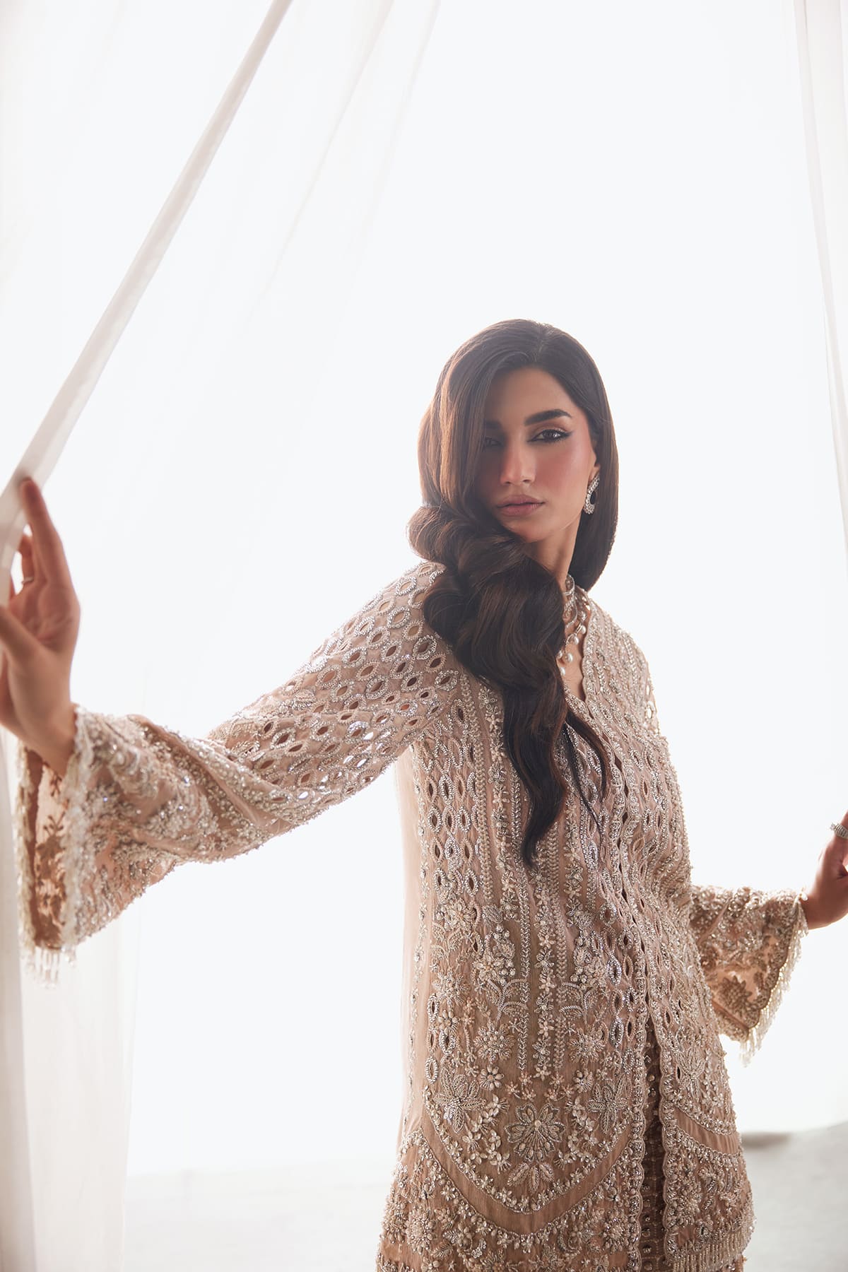 Saad Bin Shahzad Lyra – rosy brown cutwork and hand-embroidered shirt with trousers from Lolita'25 – view 3