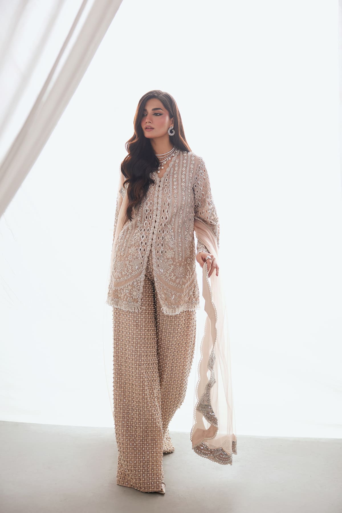 Saad Bin Shahzad Lyra – rosy brown cutwork and hand-embroidered shirt with trousers from Lolita'25 – view 2
