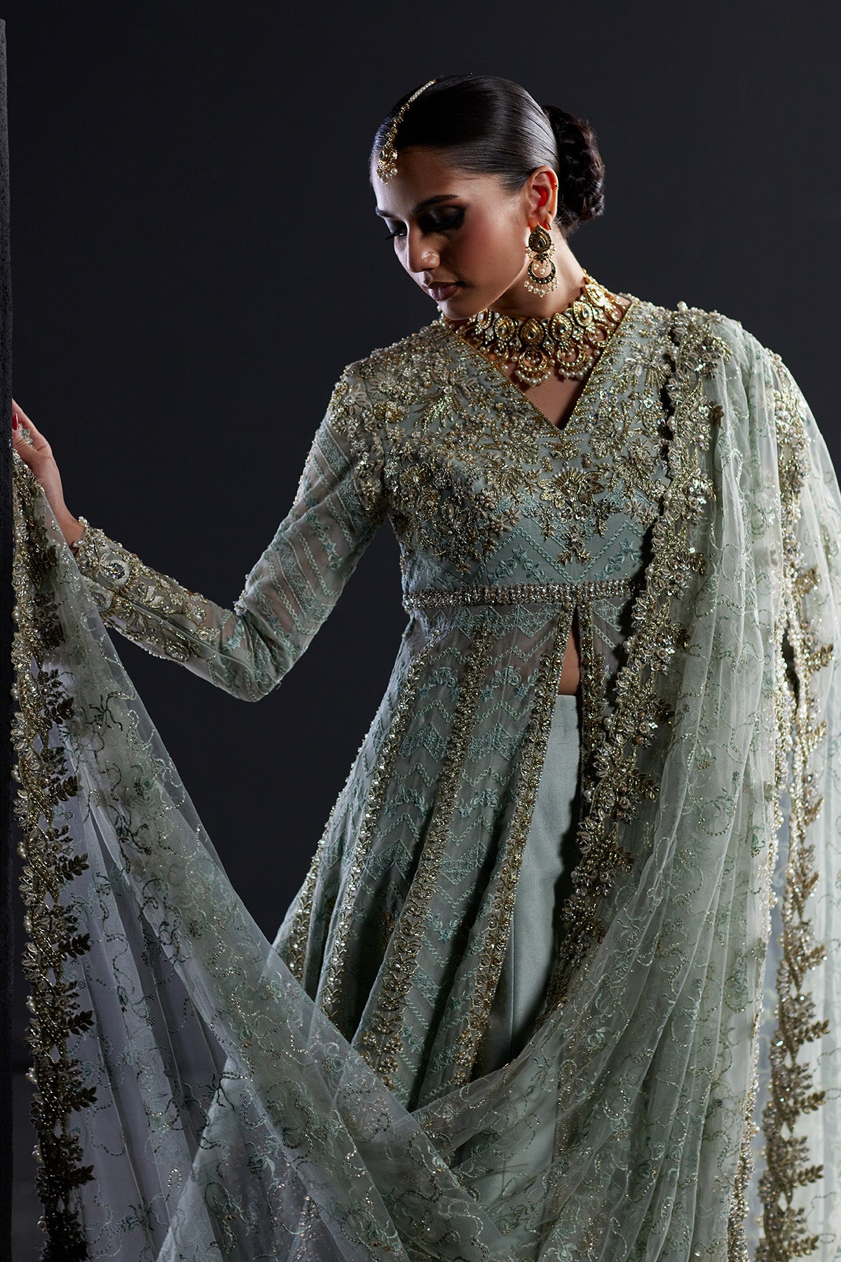 Saad Bin Shahzad Kyra – pastel blue zardozi bridal pishwas from Chandni Bridal'26 – view 3