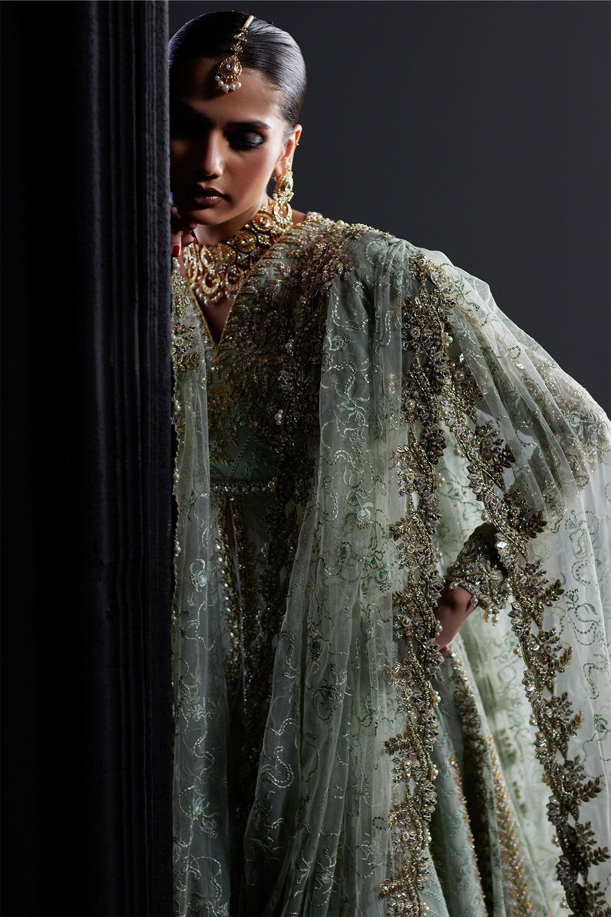Saad Bin Shahzad Kyra – pastel blue zardozi bridal pishwas from Chandni Bridal'26 – view 8