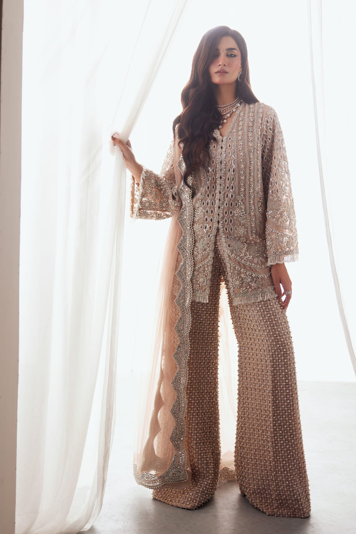Saad Bin Shahzad Lyra – rosy brown cutwork and hand-embroidered shirt with trousers from Lolita'25