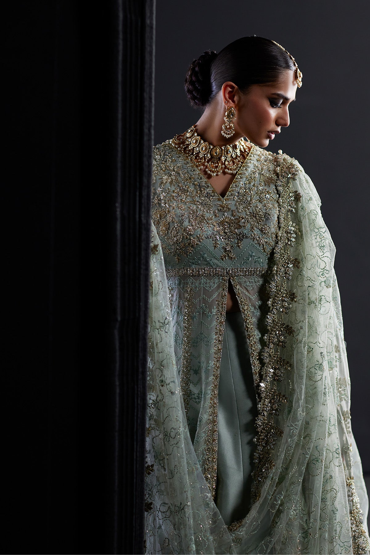 Saad Bin Shahzad Kyra – pastel blue zardozi bridal pishwas from Chandni Bridal'26 – view 7