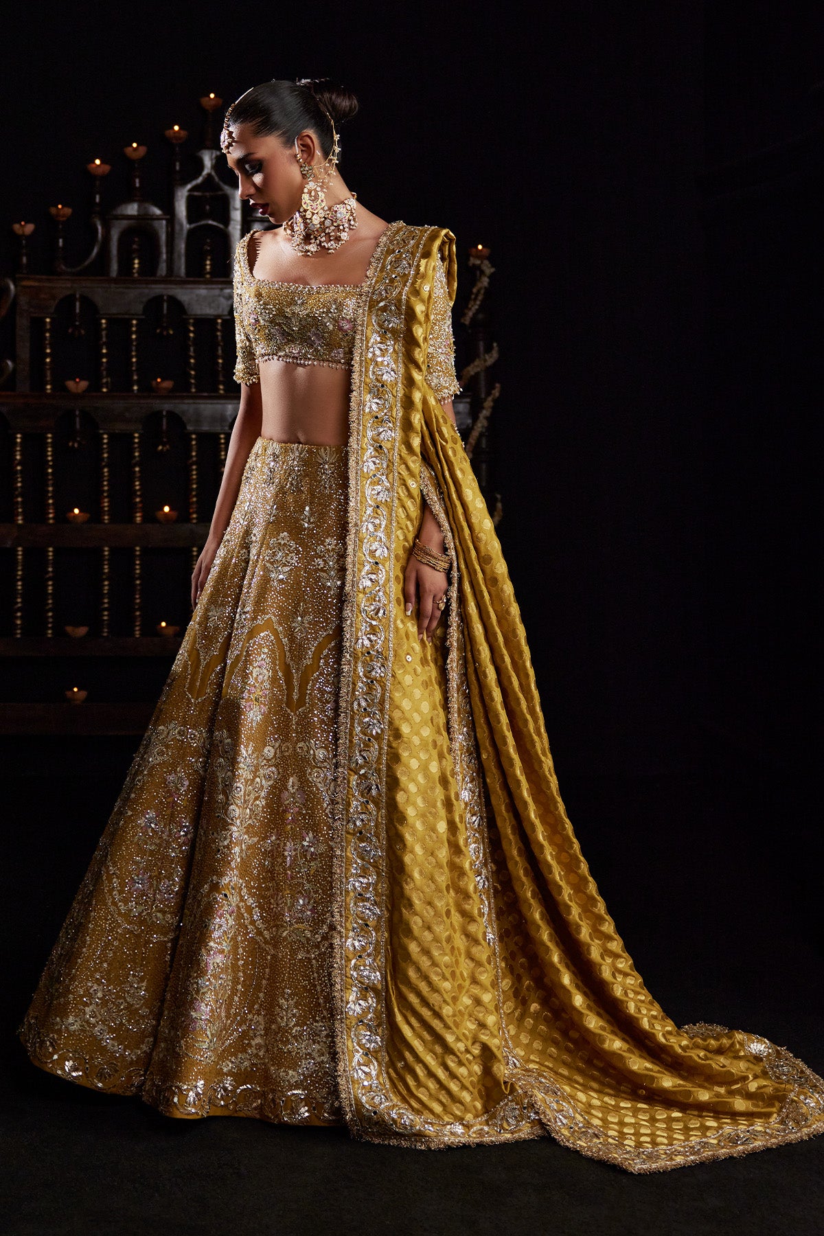 Saad Bin Shahzad Zoa – mustard yellow resham embroidered lehenga choli from Chandni Bridal'26 – view 6
