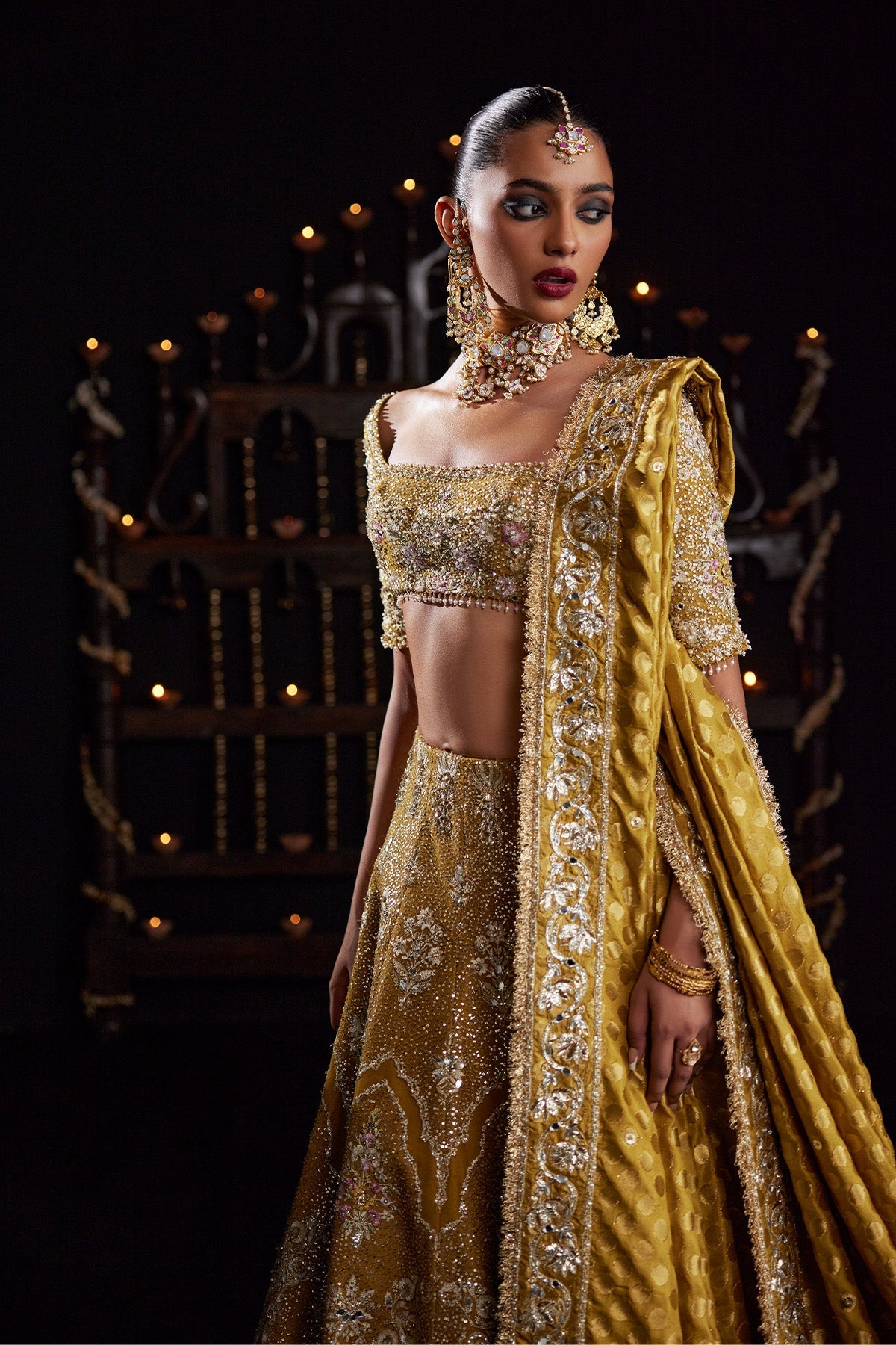 Saad Bin Shahzad Zoa – mustard yellow resham embroidered lehenga choli from Chandni Bridal'26 – view 7