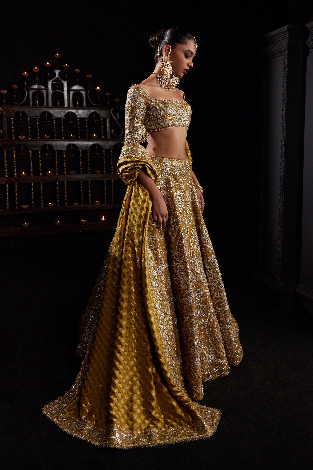 Saad Bin Shahzad Zoa – mustard yellow resham embroidered lehenga choli from Chandni Bridal'26 – view 9
