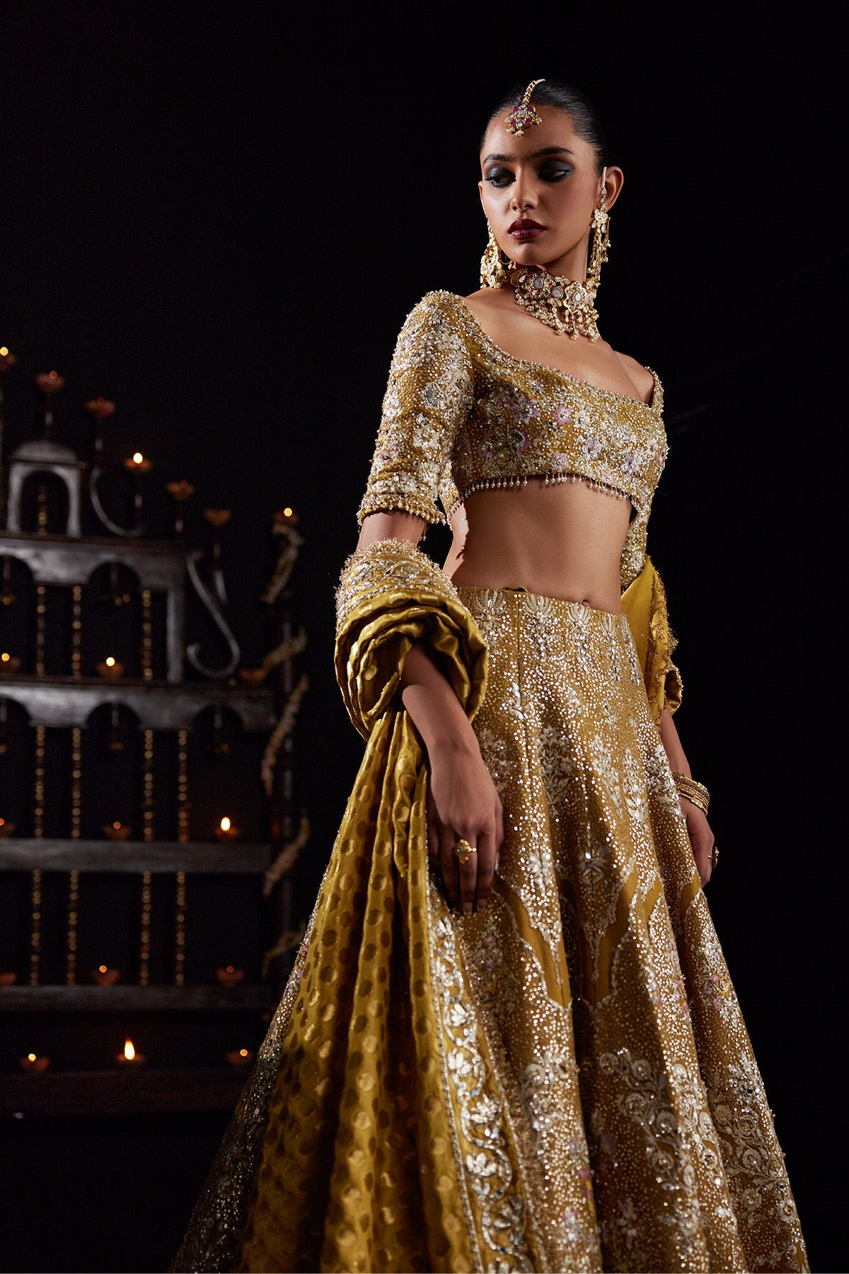 Saad Bin Shahzad Zoa – mustard yellow resham embroidered lehenga choli from Chandni Bridal'26 – view 3