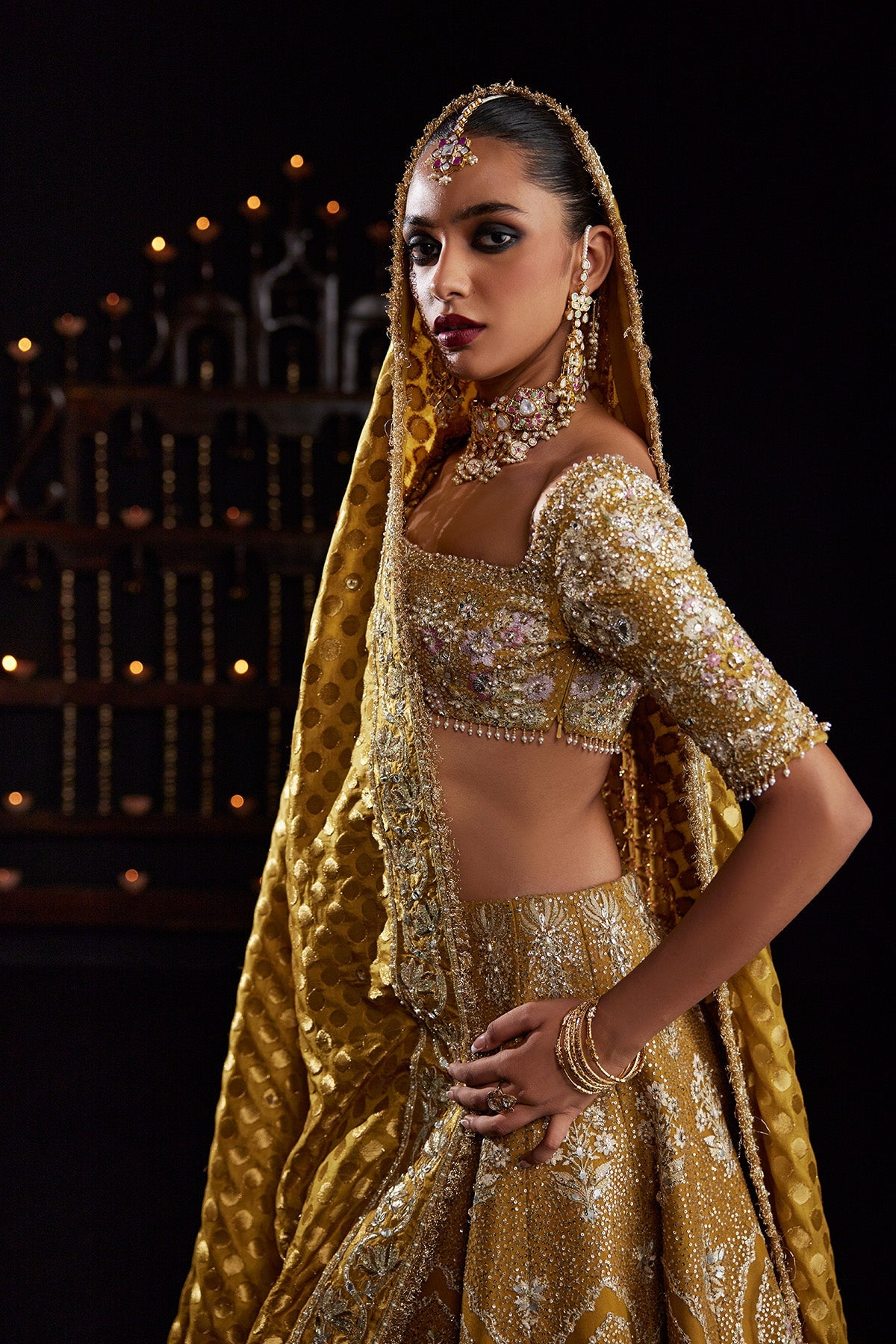 Saad Bin Shahzad Zoa – mustard yellow resham embroidered lehenga choli from Chandni Bridal'26 – view 8