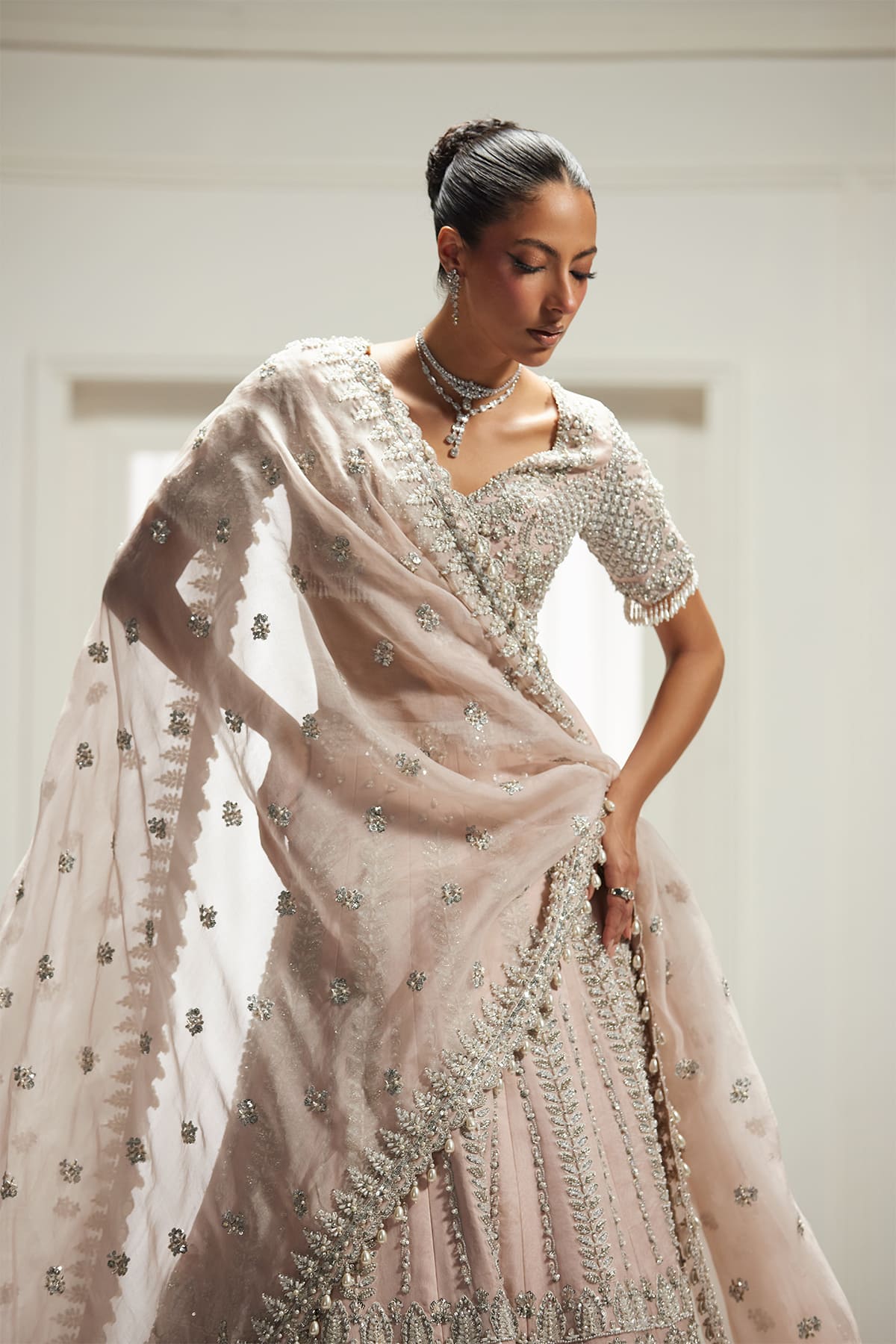 Saad Bin Shahzad Omina – blush pink silver-embellished lehenga choli from Lolita'25 – view 4