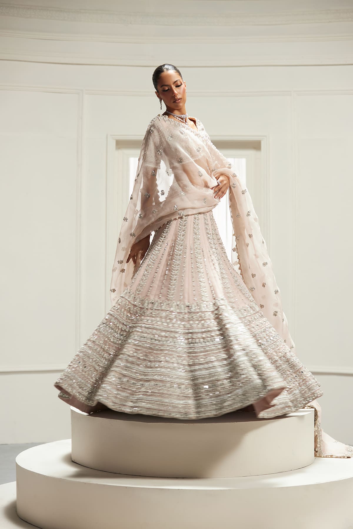 Saad Bin Shahzad Omina – blush pink silver-embellished lehenga choli from Lolita'25 – view 3