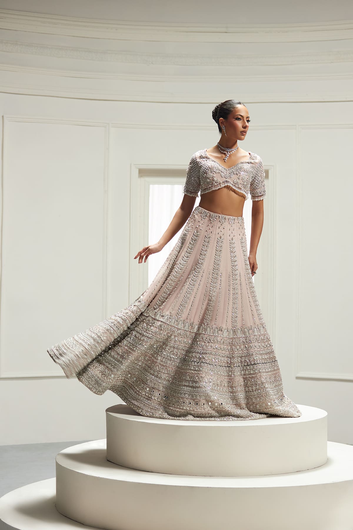 Saad Bin Shahzad Omina – blush pink silver-embellished lehenga choli from Lolita'25 – view 7