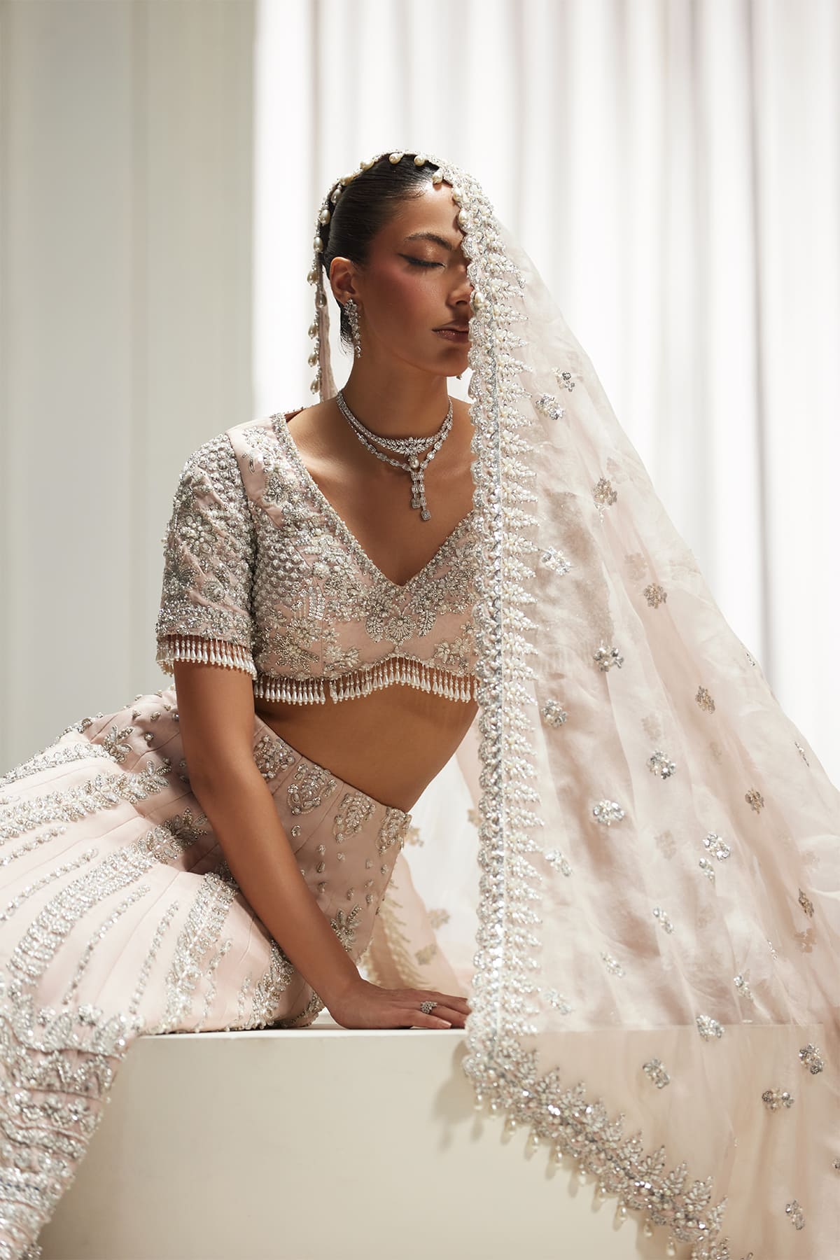 Saad Bin Shahzad Omina – blush pink silver-embellished lehenga choli from Lolita'25 – view 10