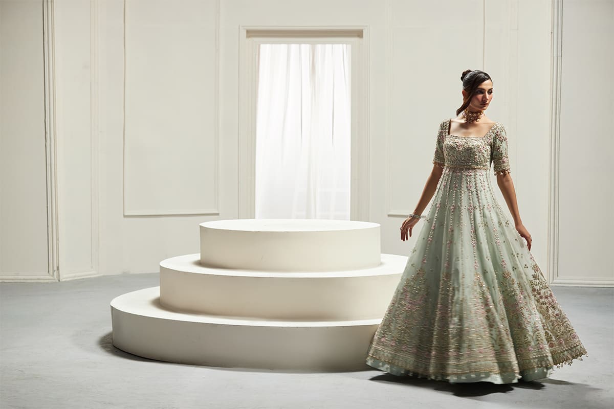Saad Bin Shahzad Izel – light blue hand-embellished pishwas with raw silk lehenga from Lolita'25 – view 6