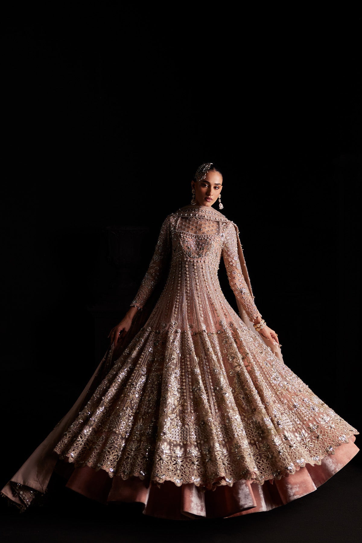 Saad Bin Shahzad Mina – pastel pink zardozi pishwas with velvet lehenga from Chandni Bridal'26 – view 10
