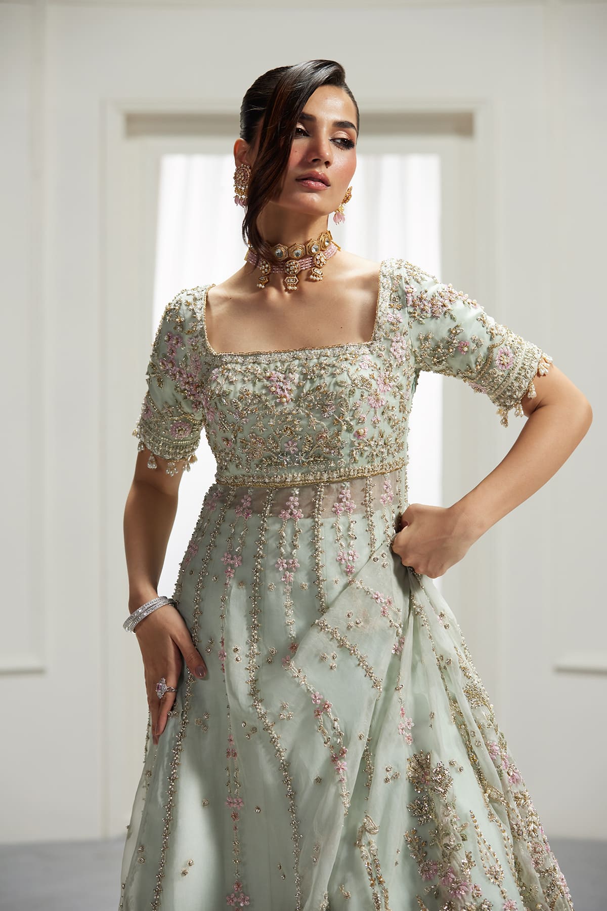 Saad Bin Shahzad Izel – light blue hand-embellished pishwas with raw silk lehenga from Lolita'25 – view 9