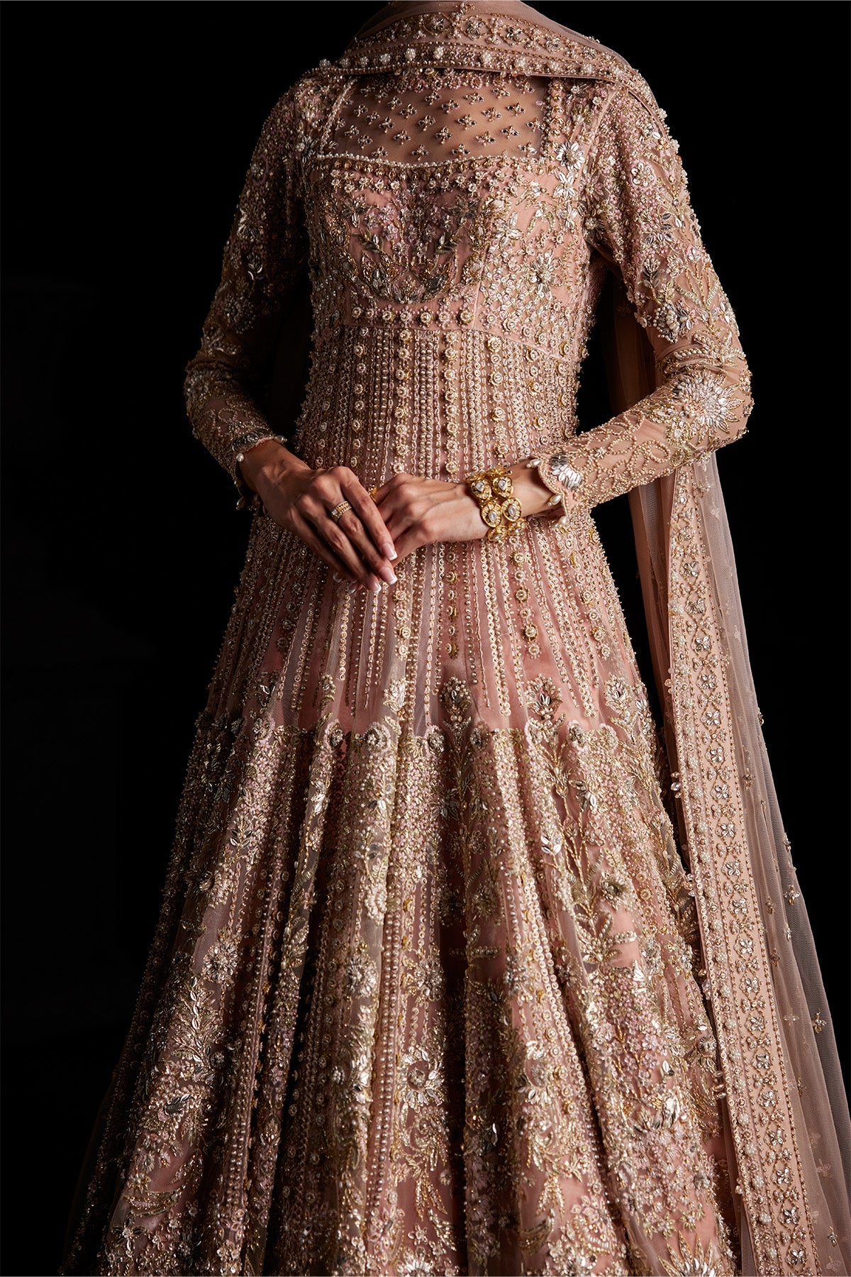 Saad Bin Shahzad Mina – pastel pink zardozi pishwas with velvet lehenga from Chandni Bridal'26 – view 4