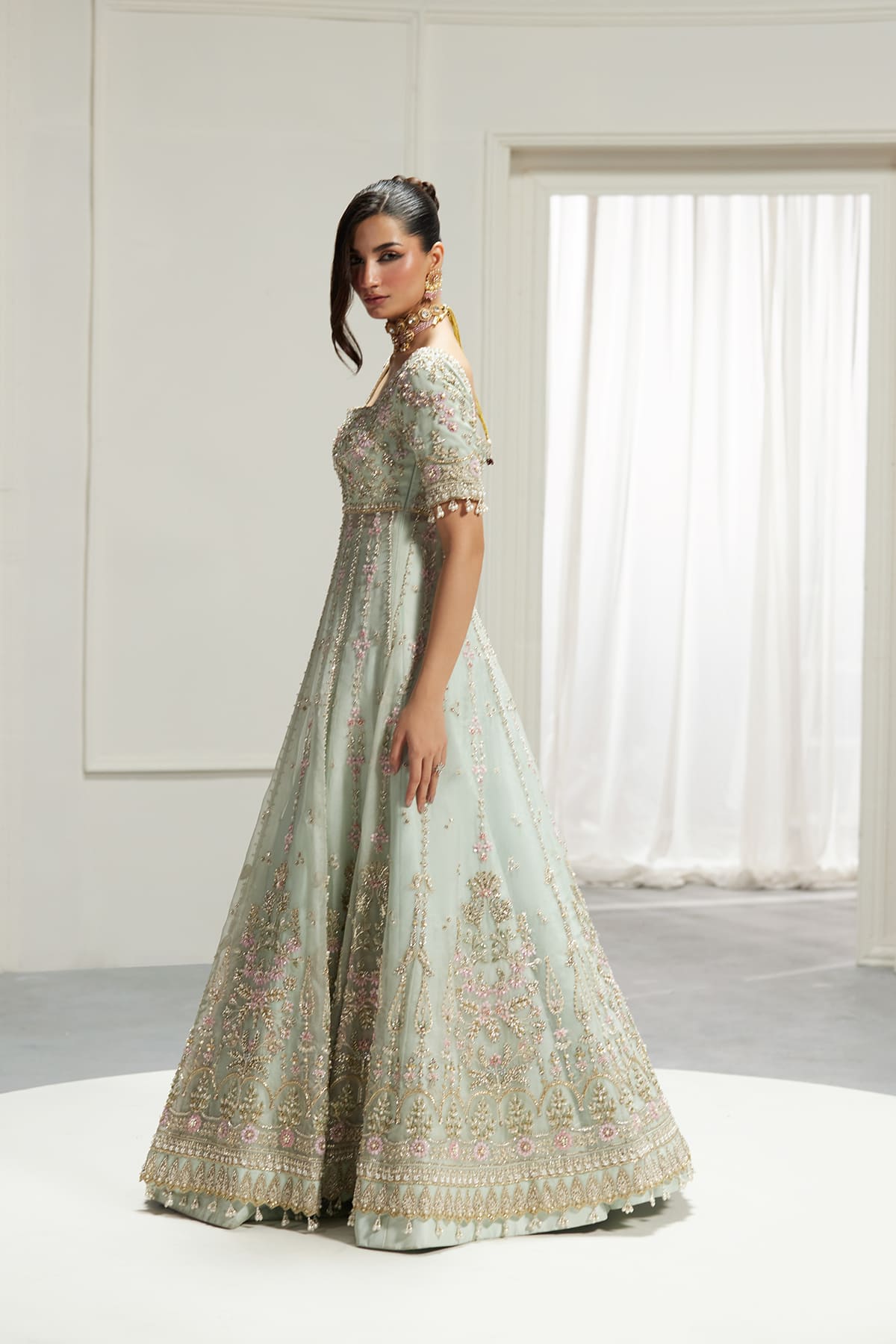 Saad Bin Shahzad Izel – light blue hand-embellished pishwas with raw silk lehenga from Lolita'25 – view 2