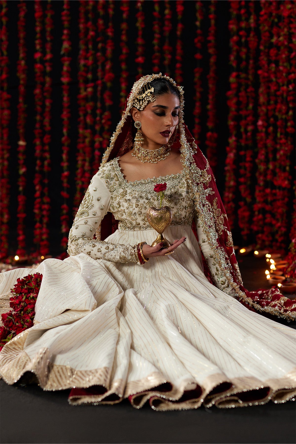 Saad Bin Shahzad Ayda – off-white gold taar bridal pishwas with crimson dupatta from Chandni Bridal'26 – view 8