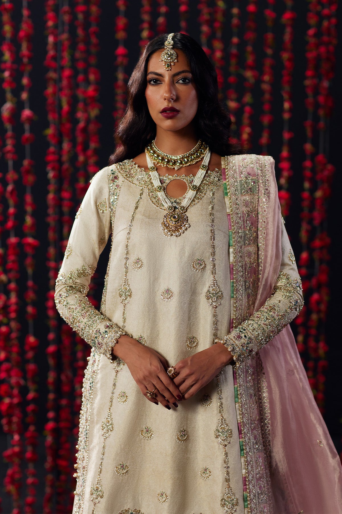 Saad Bin Shahzad Zargul – off-white jamawar long shirt with farshi gharara from Chandni Bridal'26 – view 3