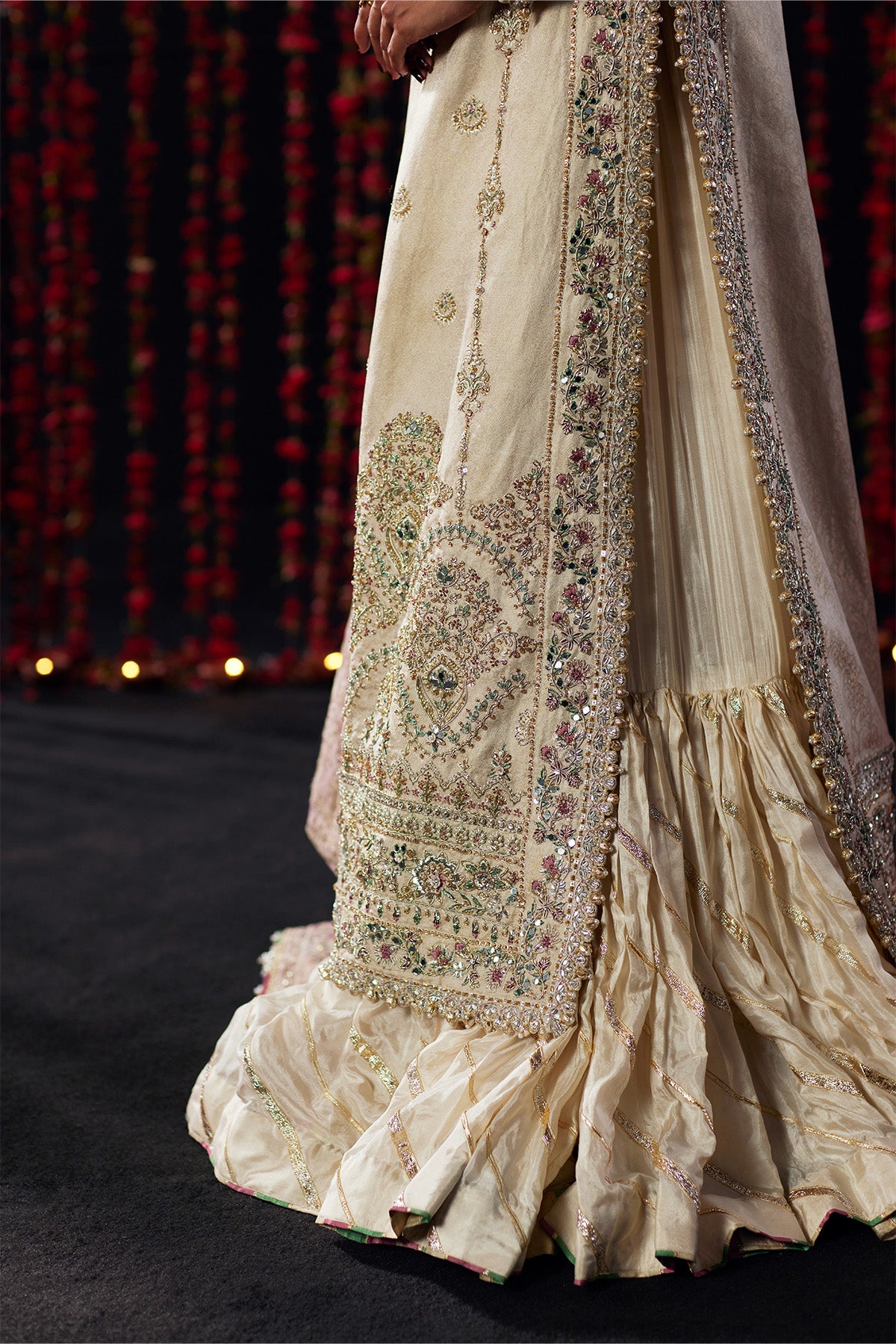 Saad Bin Shahzad Zargul – off-white jamawar long shirt with farshi gharara from Chandni Bridal'26 – view 8