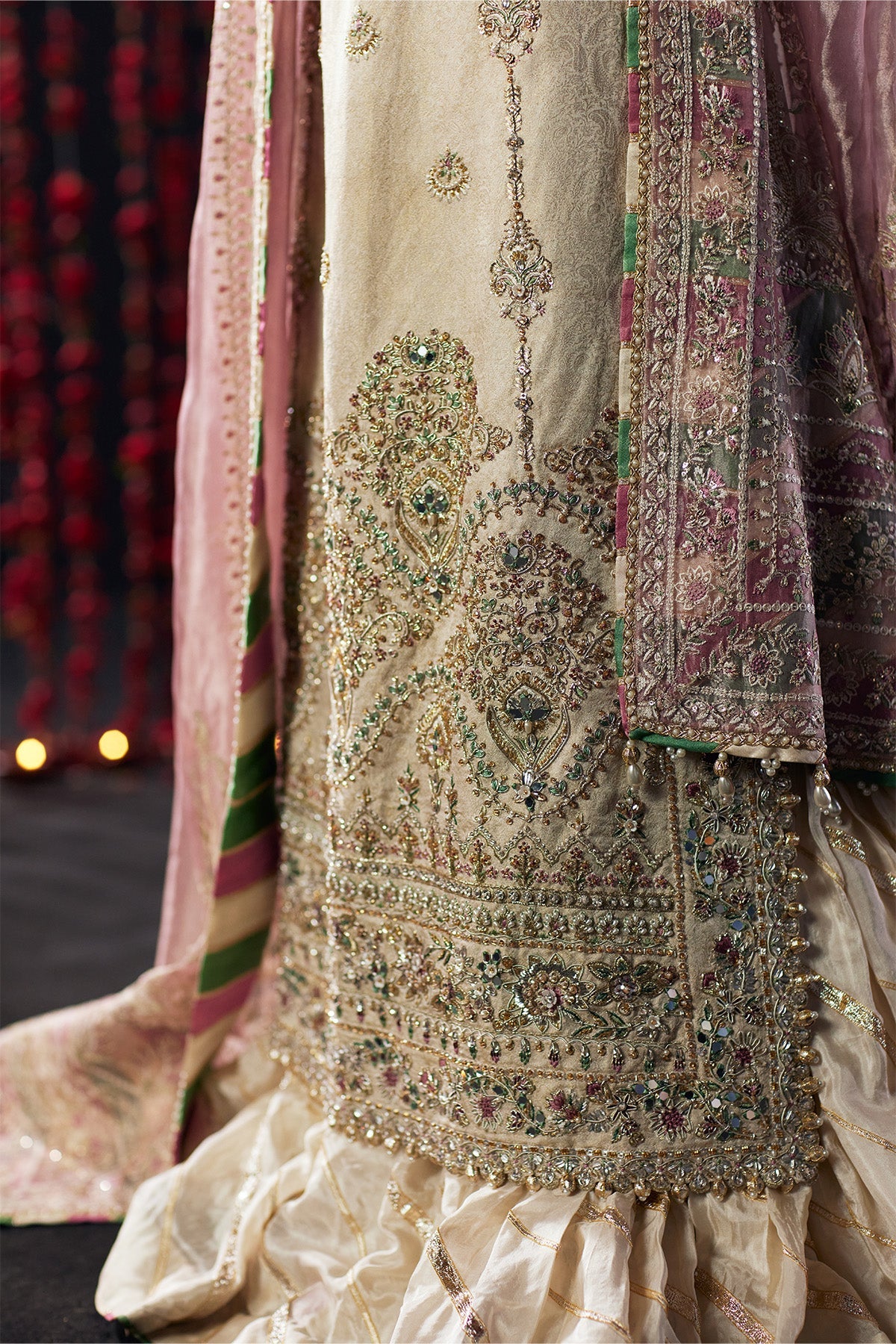 Saad Bin Shahzad Zargul – off-white jamawar long shirt with farshi gharara from Chandni Bridal'26 – view 5