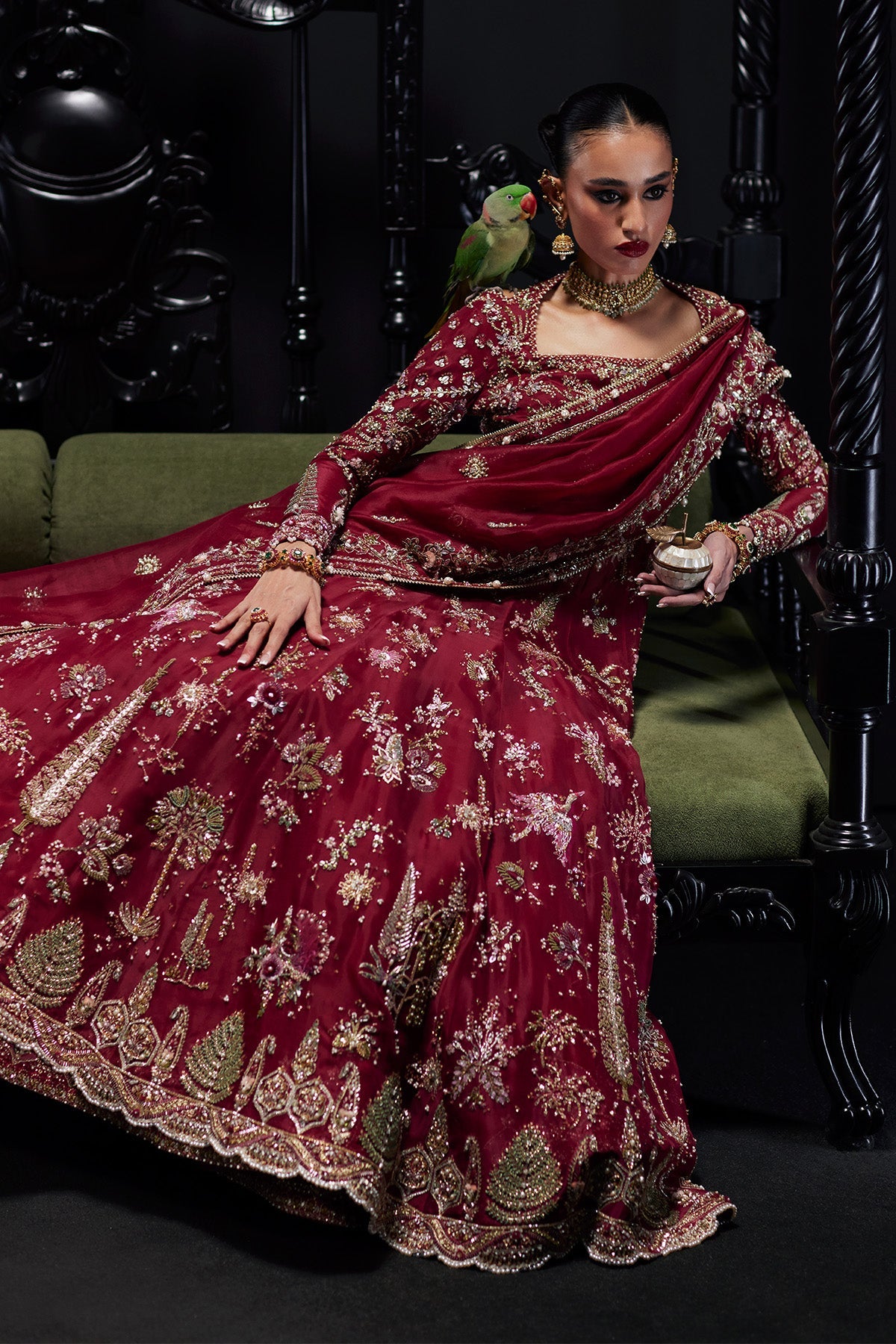 Saad Bin Shahzad Safa – cherry red zardozi bridal pishwas from Chandni Bridal'26 – view 10