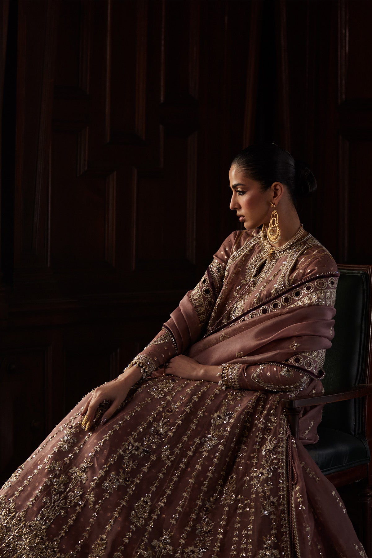 Saad Bin Shahzad Rosalie – rosewood hand-embellished organza kalidar with raw silk sharara from El Veneto Luxury For – view 9