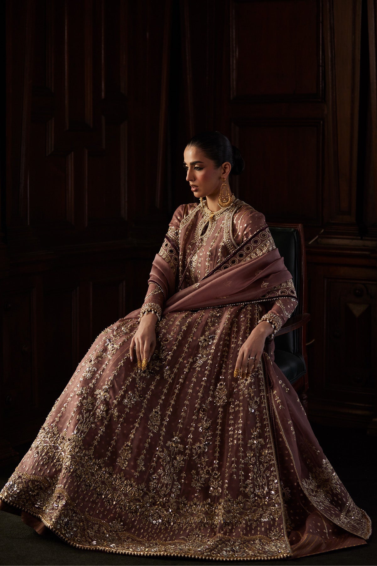 Saad Bin Shahzad Rosalie – rosewood hand-embellished organza kalidar with raw silk sharara from El Veneto Luxury Fo – view 10