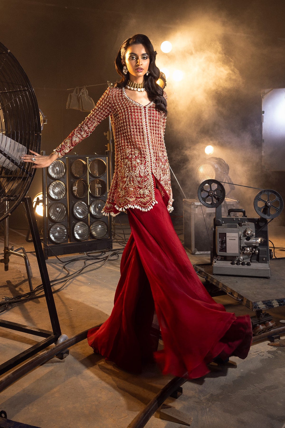 Saad Bin Shahzad Ruby – ruby red lattice work sharara suit from Lolita'24 – view 4