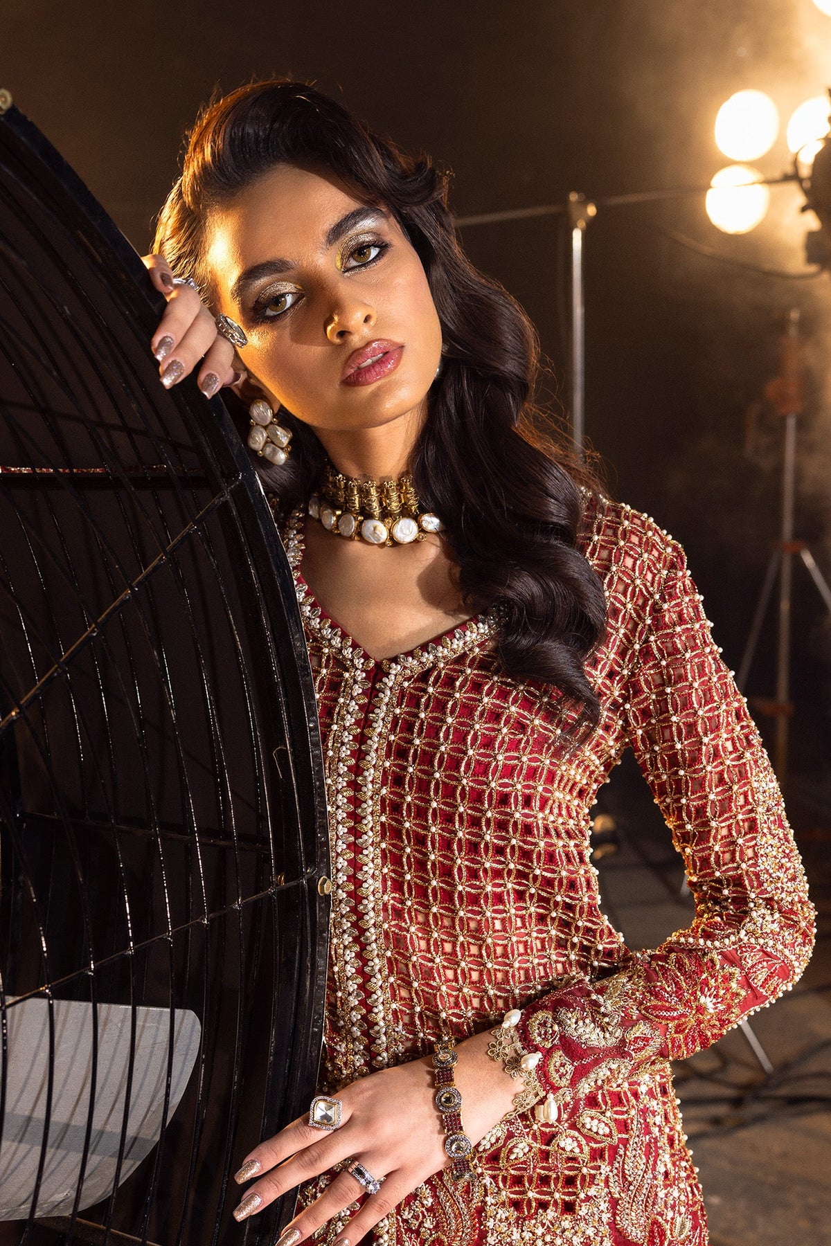 Saad Bin Shahzad Ruby – ruby red lattice work sharara suit from Lolita'24 – view 5