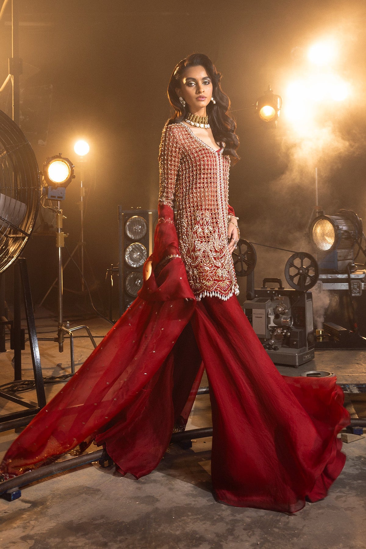 Saad Bin Shahzad Ruby – ruby red lattice work sharara suit from Lolita'24 – view 6