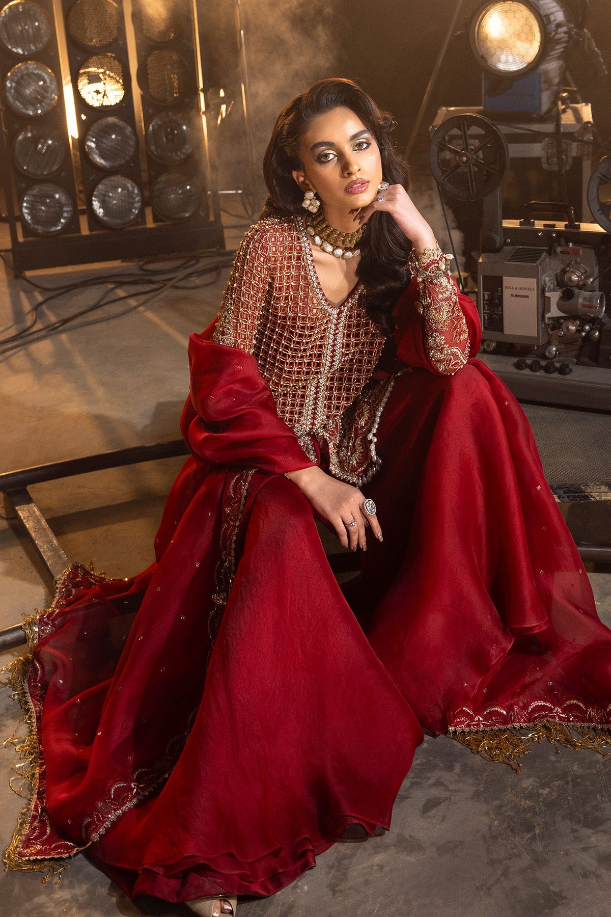 Saad Bin Shahzad Ruby – ruby red lattice work sharara suit from Lolita'24 – view 7
