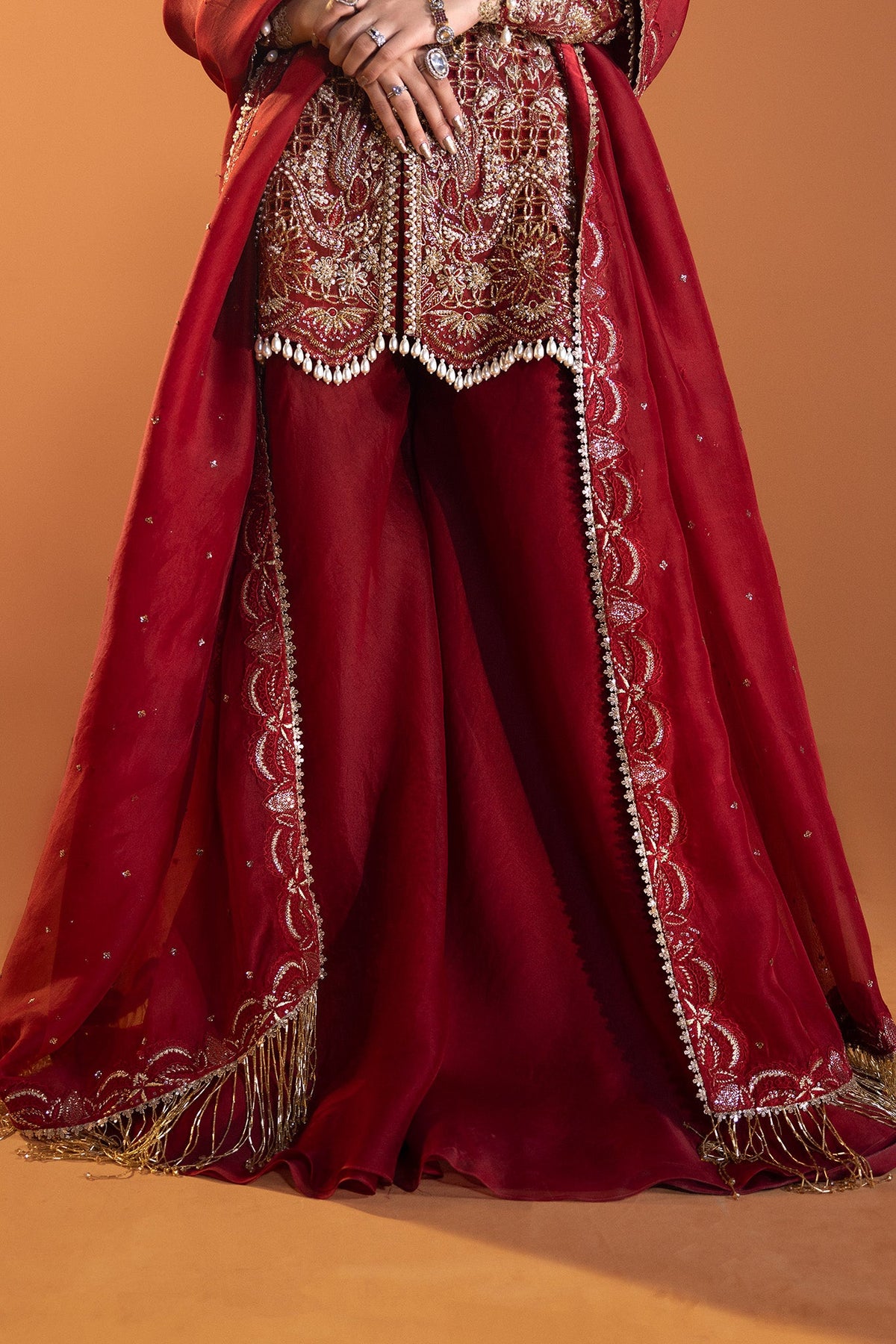 Saad Bin Shahzad Ruby – ruby red lattice work sharara suit from Lolita'24 – view 9