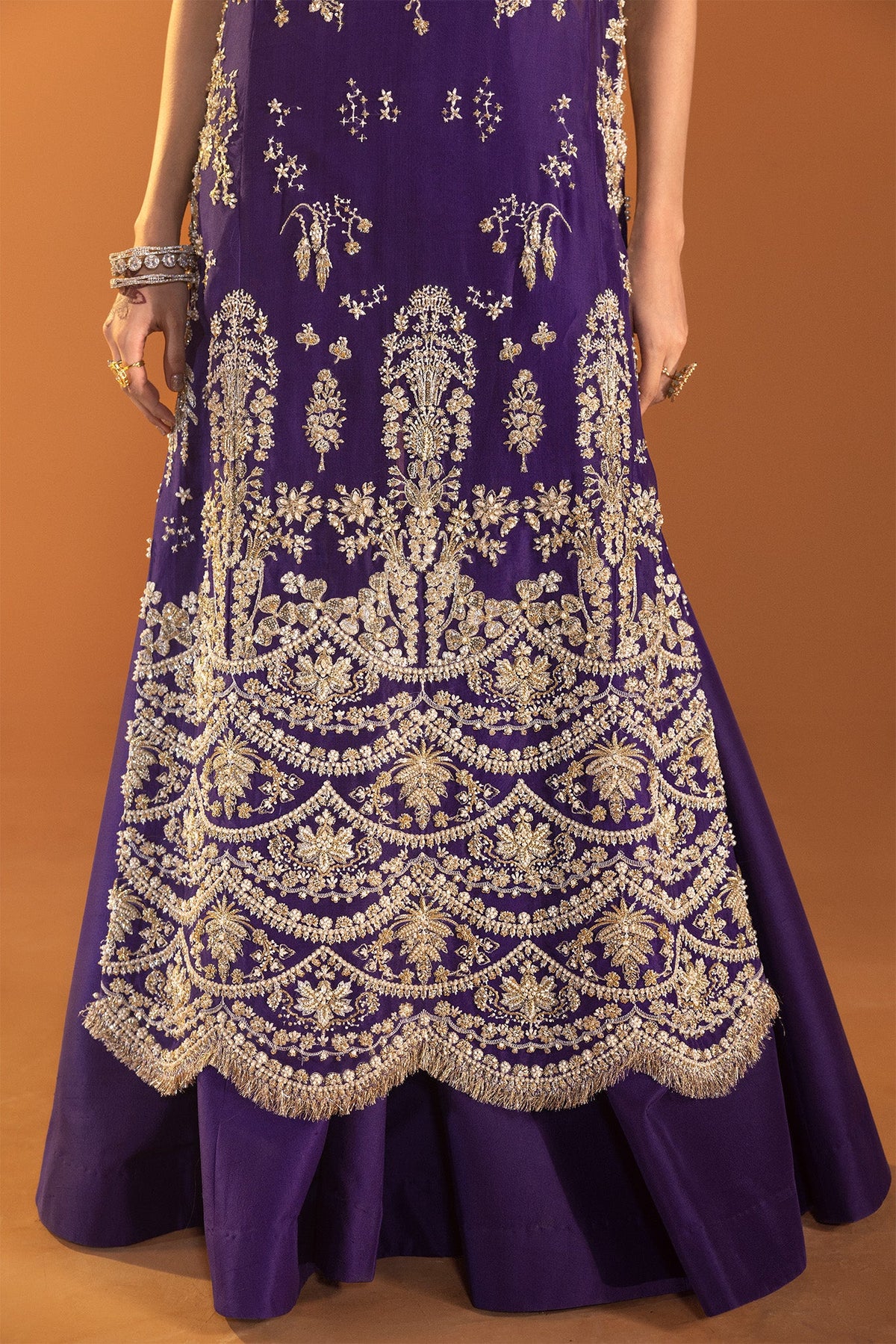 Saad Bin Shahzad Elare – royal purple embroidered long shirt with sharara from Lolita'24 – view 7