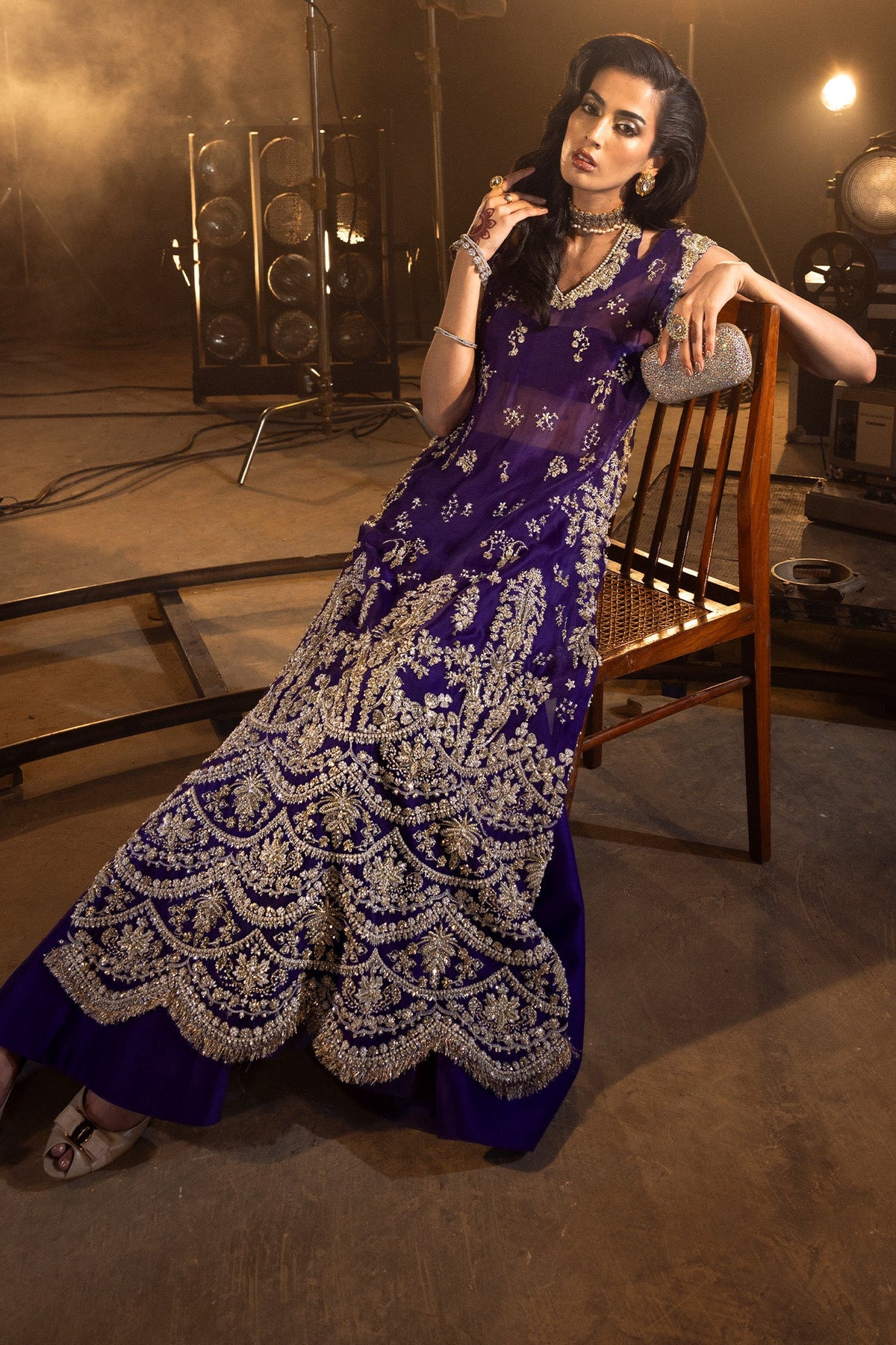 Saad Bin Shahzad Elare – royal purple embroidered long shirt with sharara from Lolita'24