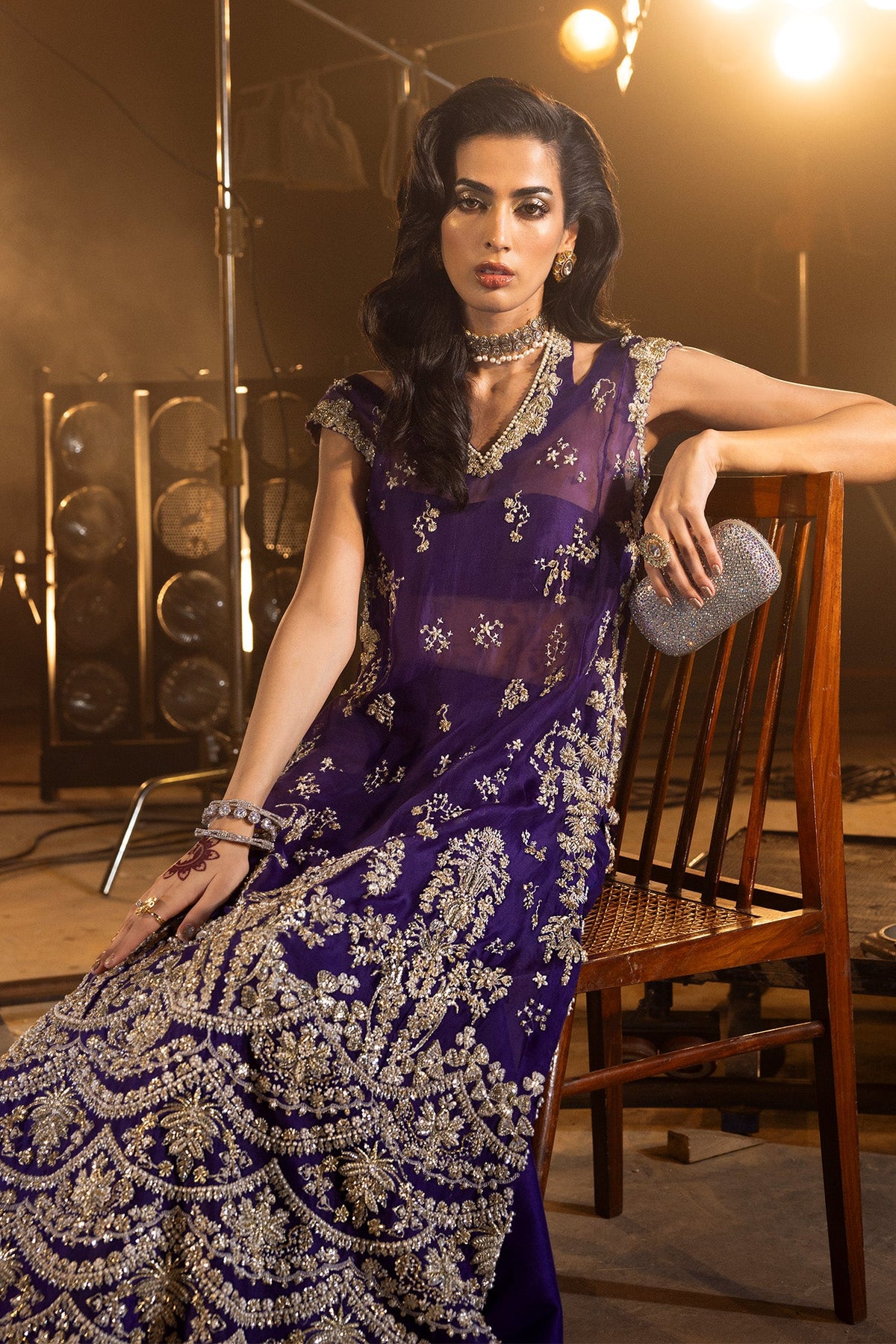 Saad Bin Shahzad Elare – royal purple embroidered long shirt with sharara from Lolita'24 – view 8