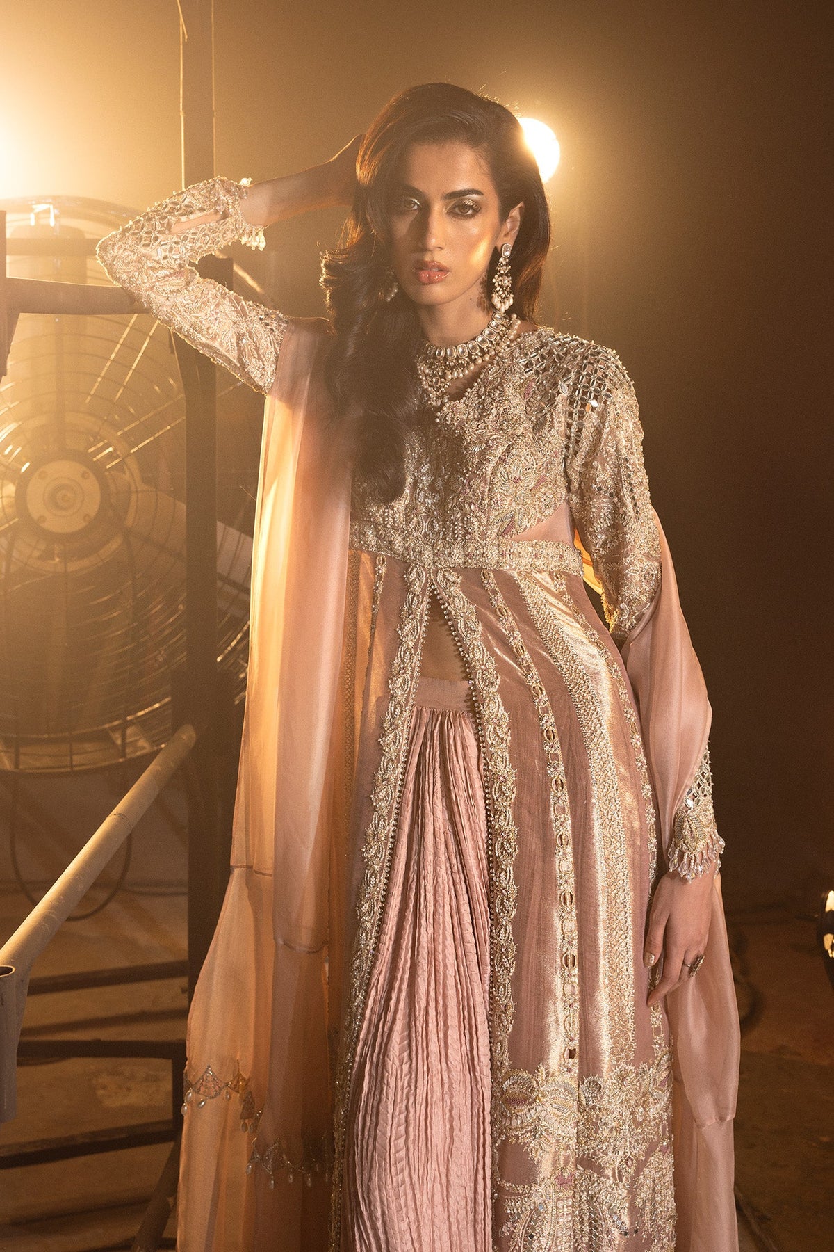 Saad Bin Shahzad Rossy – blush pink tissue shirt with sharara from Lolita'24 – view 8