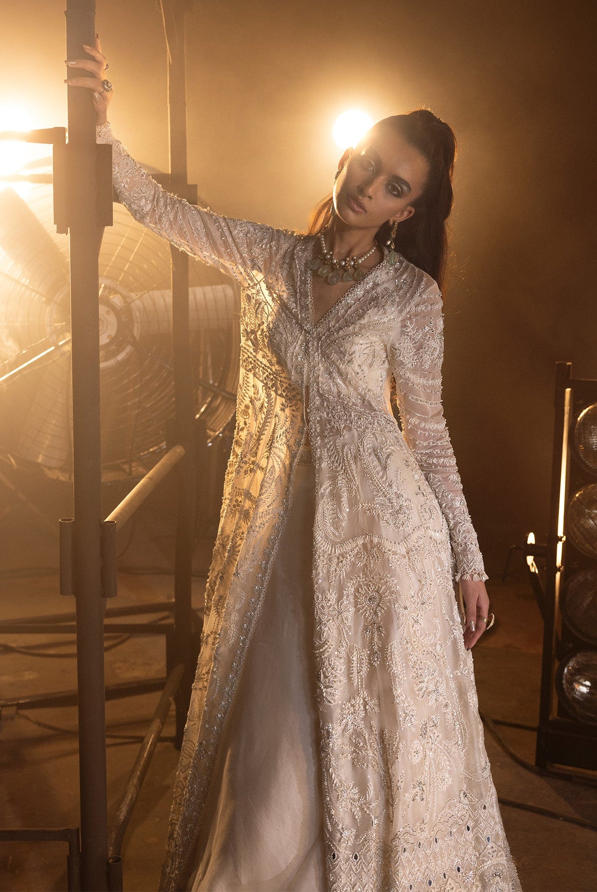 Saad Bin Shahzad Lilly – ivory mirror work gown with lehenga from Lolita'24 – view 9