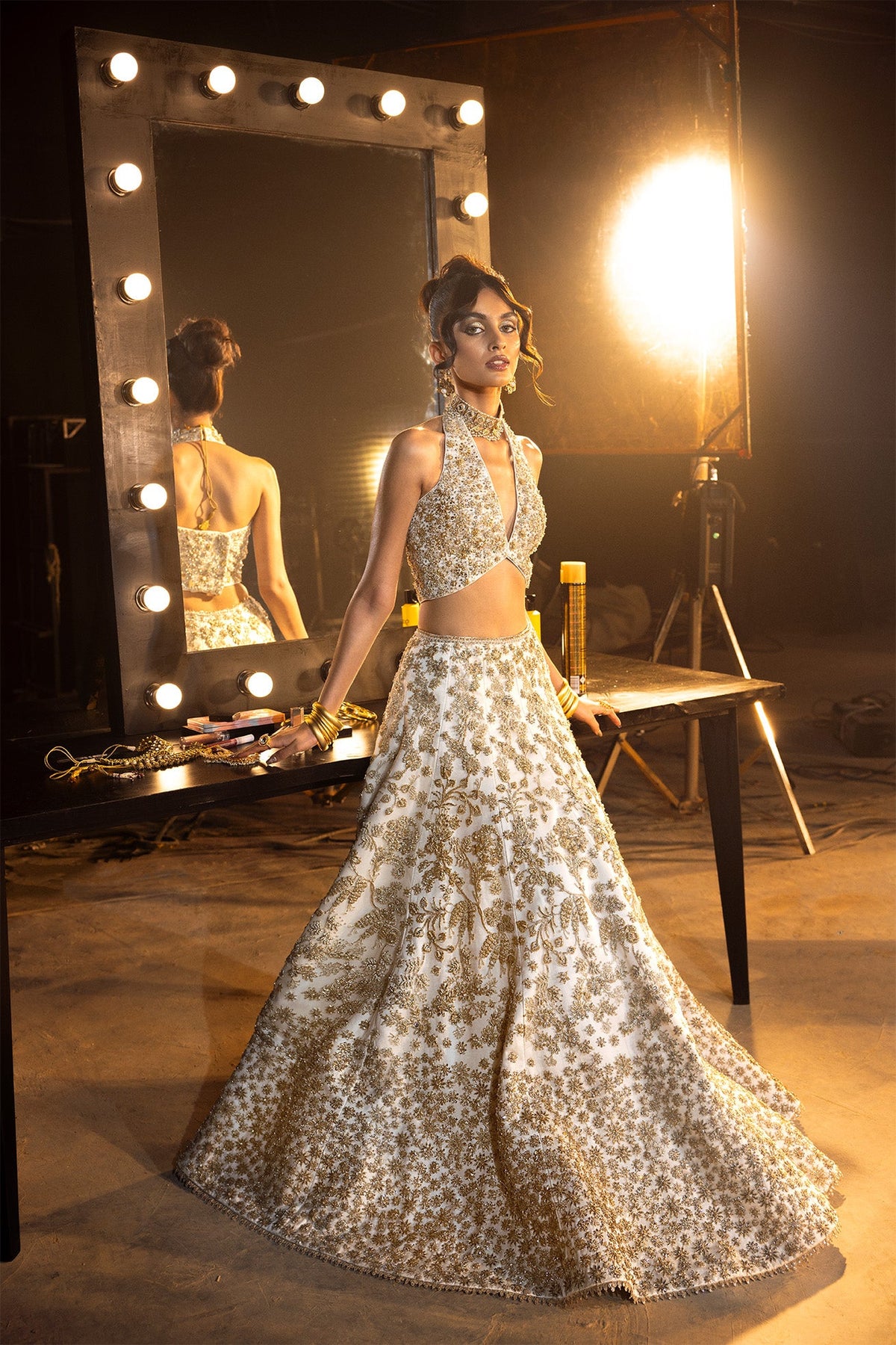 Saad Bin Shahzad Coco – ivory gold embroidered halter lehenga from Lolita'24 – view 8