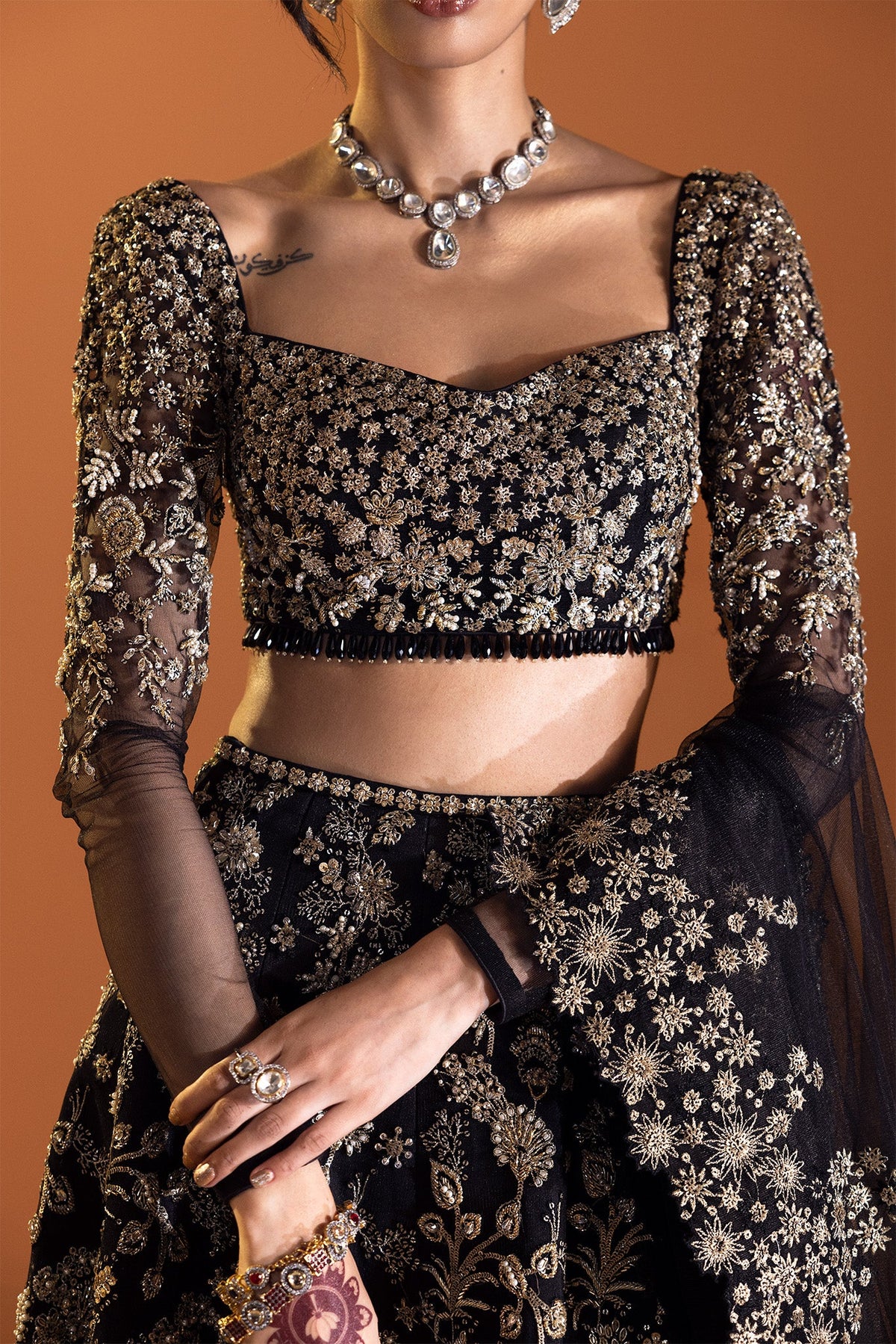 Saad Bin Shahzad Noir – black gold embroidered lehenga choli from Lolita'24 – view 5