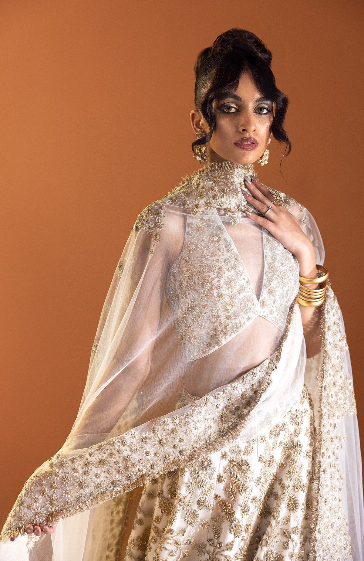 Saad Bin Shahzad Coco – ivory gold embroidered halter lehenga from Lolita'24 – view 7