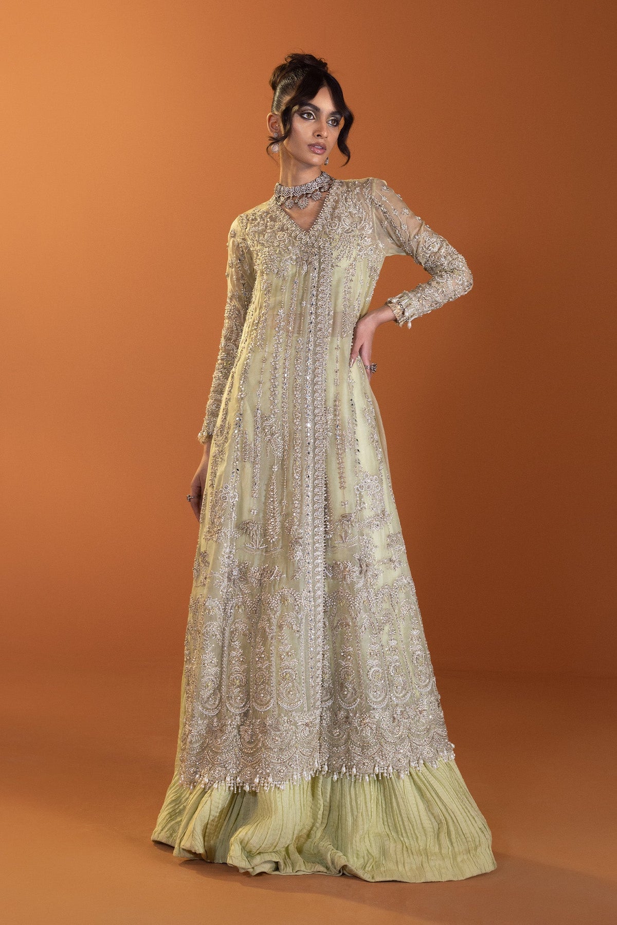 Saad Bin Shahzad Zoya – lime green mirror work sharara suit from Lolita'24 – view 4