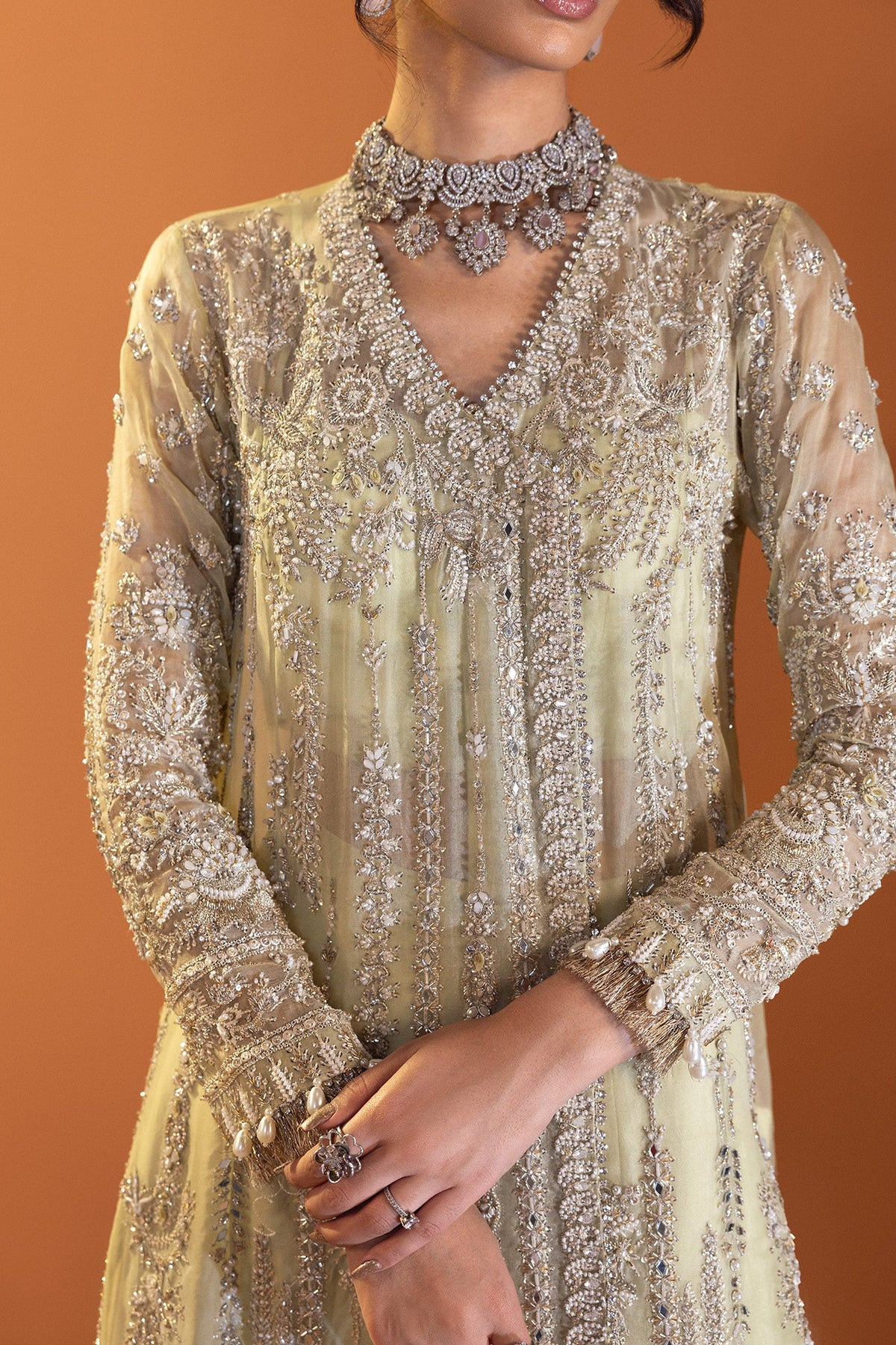 Saad Bin Shahzad Zoya – lime green mirror work sharara suit from Lolita'24 – view 3