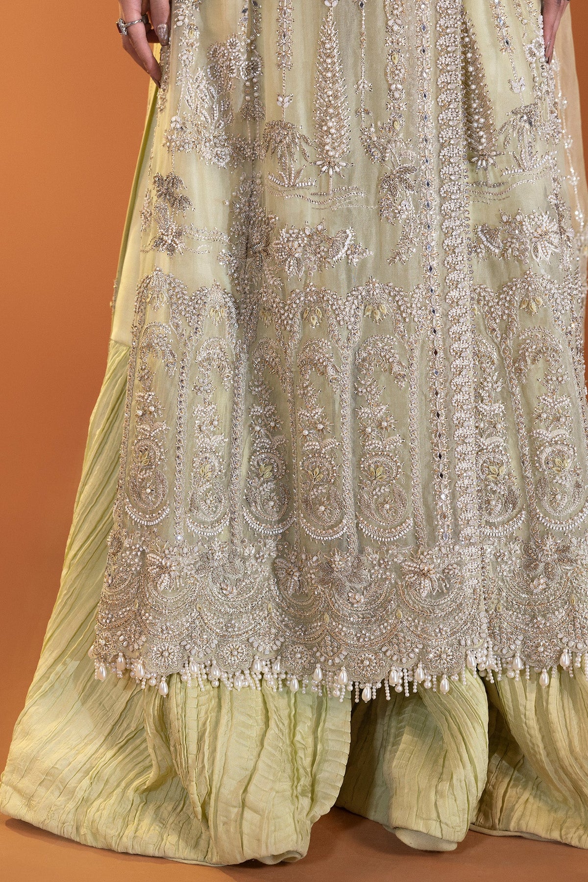 Saad Bin Shahzad Zoya – lime green mirror work sharara suit from Lolita'24 – view 5
