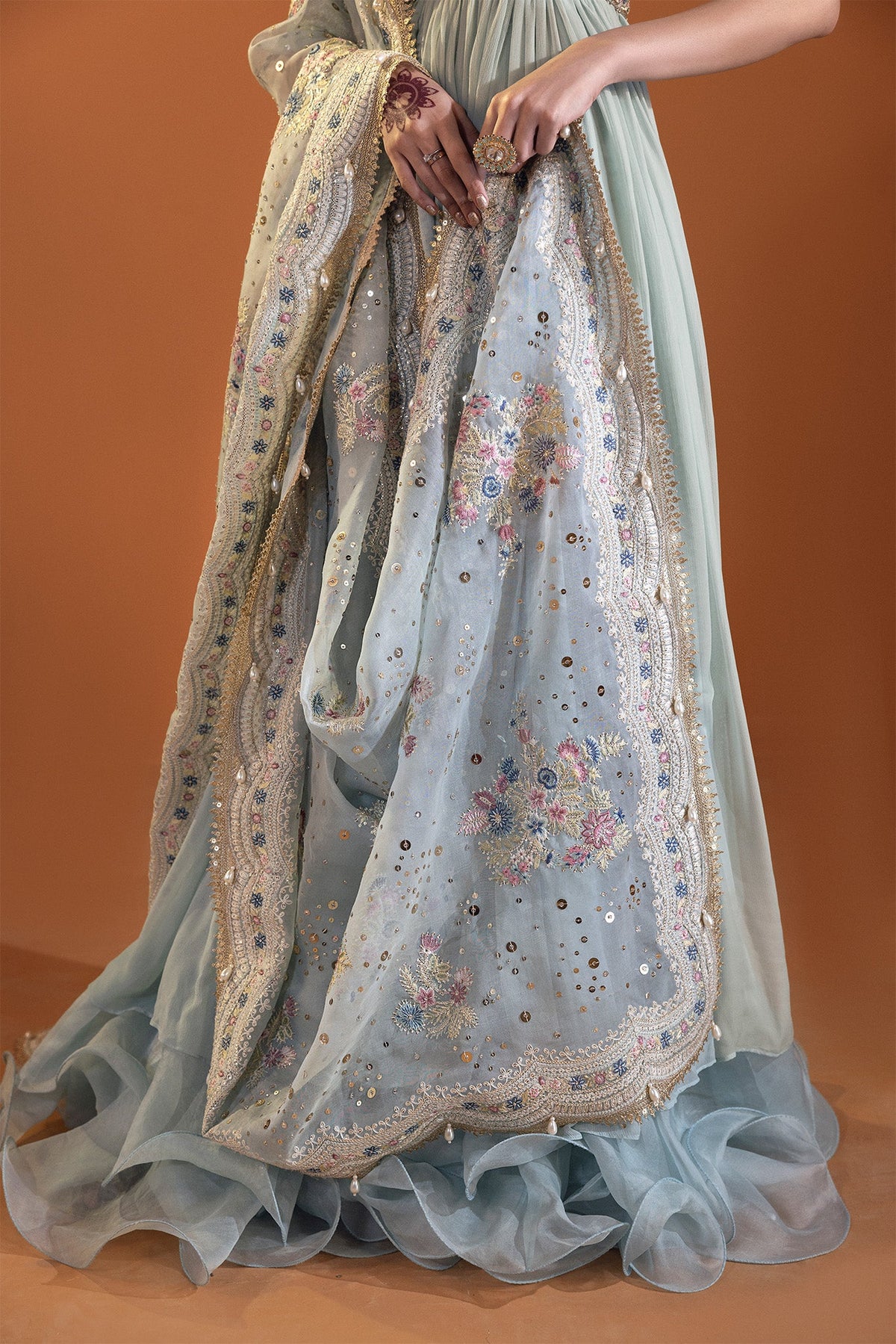 Saad Bin Shahzad Bella – powder blue embroidered pishwas from Lolita'24 – view 4