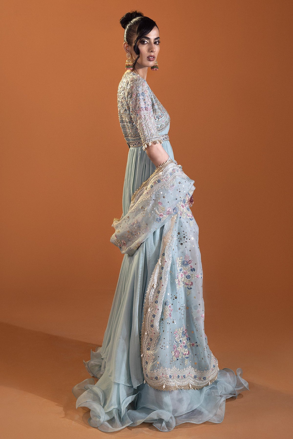 Saad Bin Shahzad Bella – powder blue embroidered pishwas from Lolita'24 – view 3