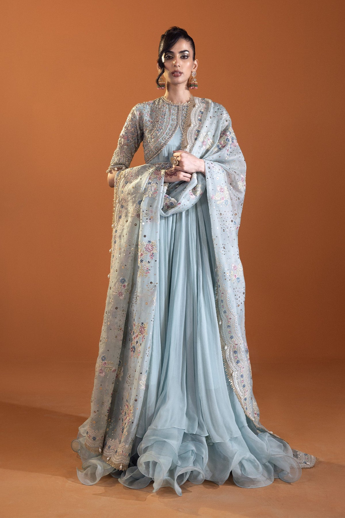 Saad Bin Shahzad Bella – powder blue embroidered pishwas from Lolita'24 – view 5