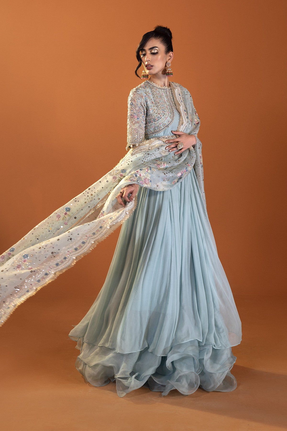 Saad Bin Shahzad Bella – powder blue embroidered pishwas from Lolita'24 – view 6