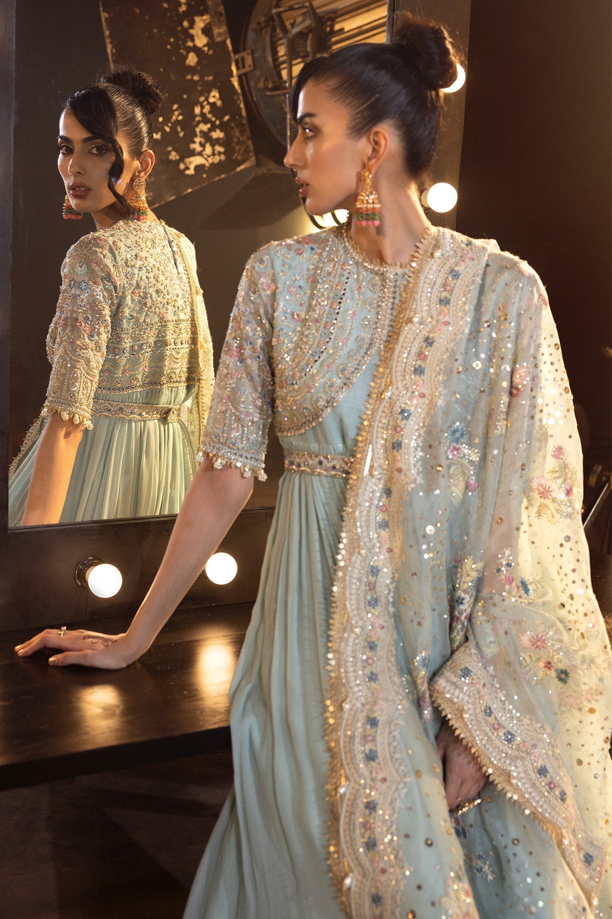 Saad Bin Shahzad Bella – powder blue embroidered pishwas from Lolita'24 – view 7